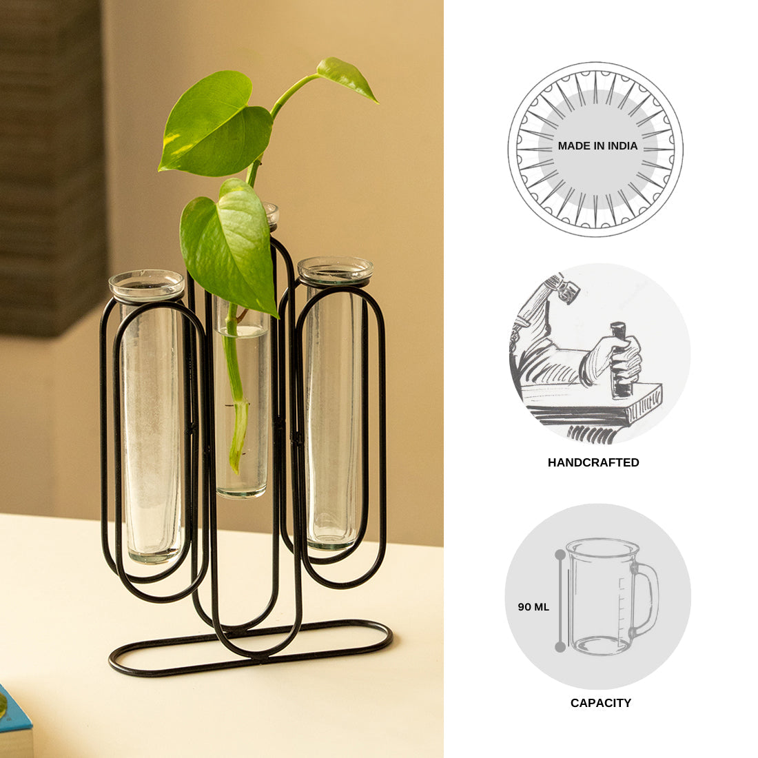EXCLUSIVELANE 'Modern Glass Garden' Test Tube Table Planter/Vases (10 Inch, Black) - view 8