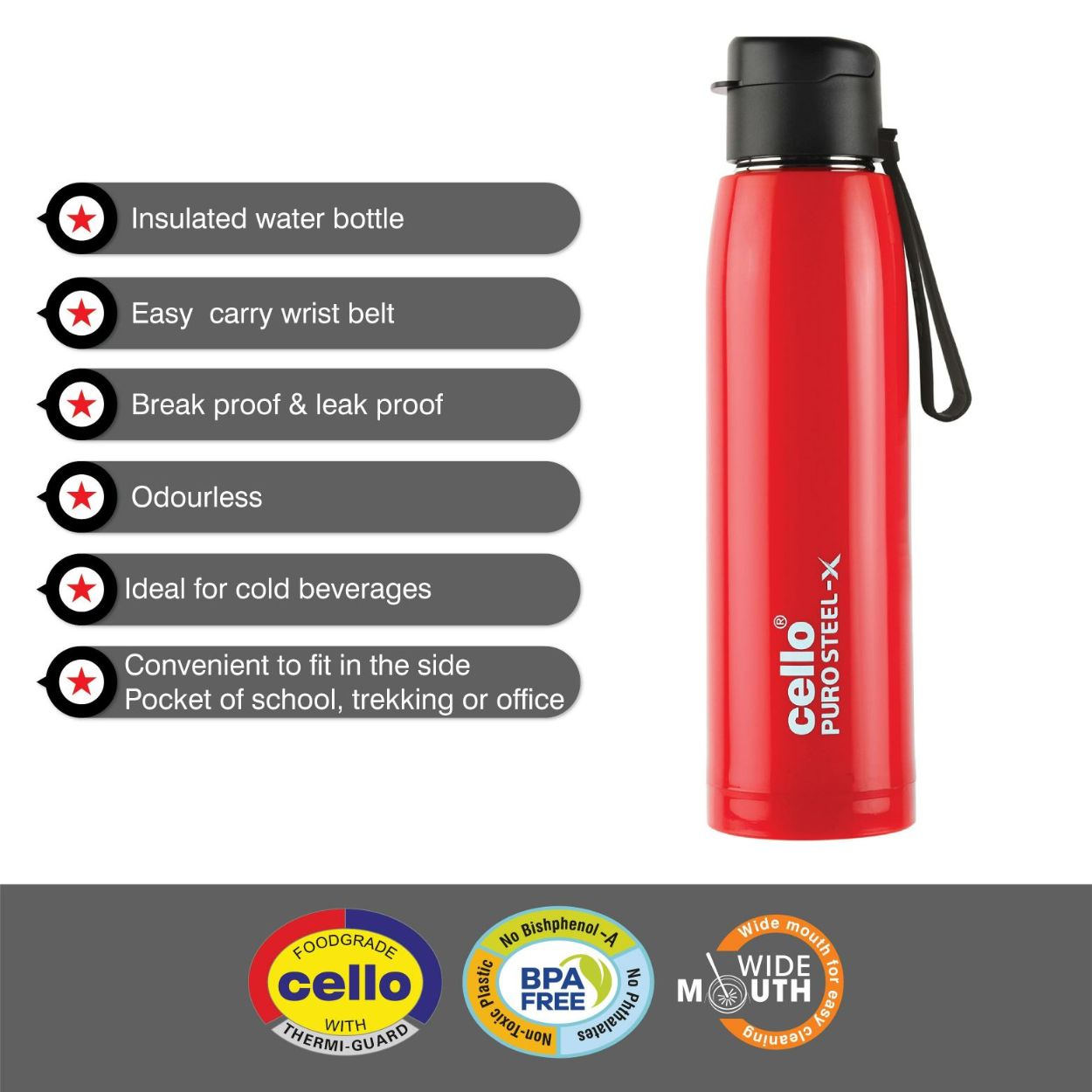 Cello Puro Steel-X Cooper 900 Water Bottle, 740ml - view 25
