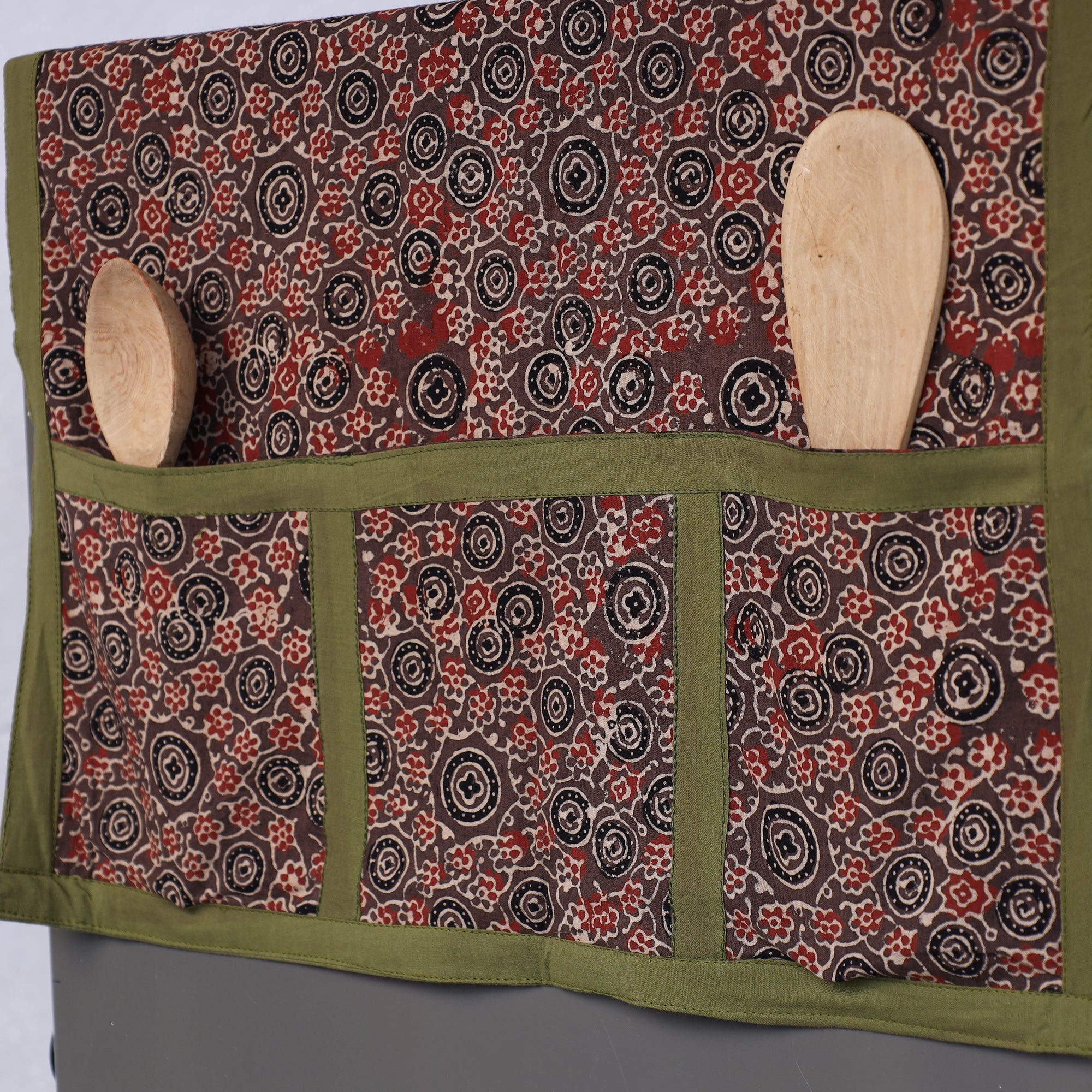 JALPARI Brown - Ajrakh Block Printed Cotton Fridge Top Cover with Multiple Pockets - view 2