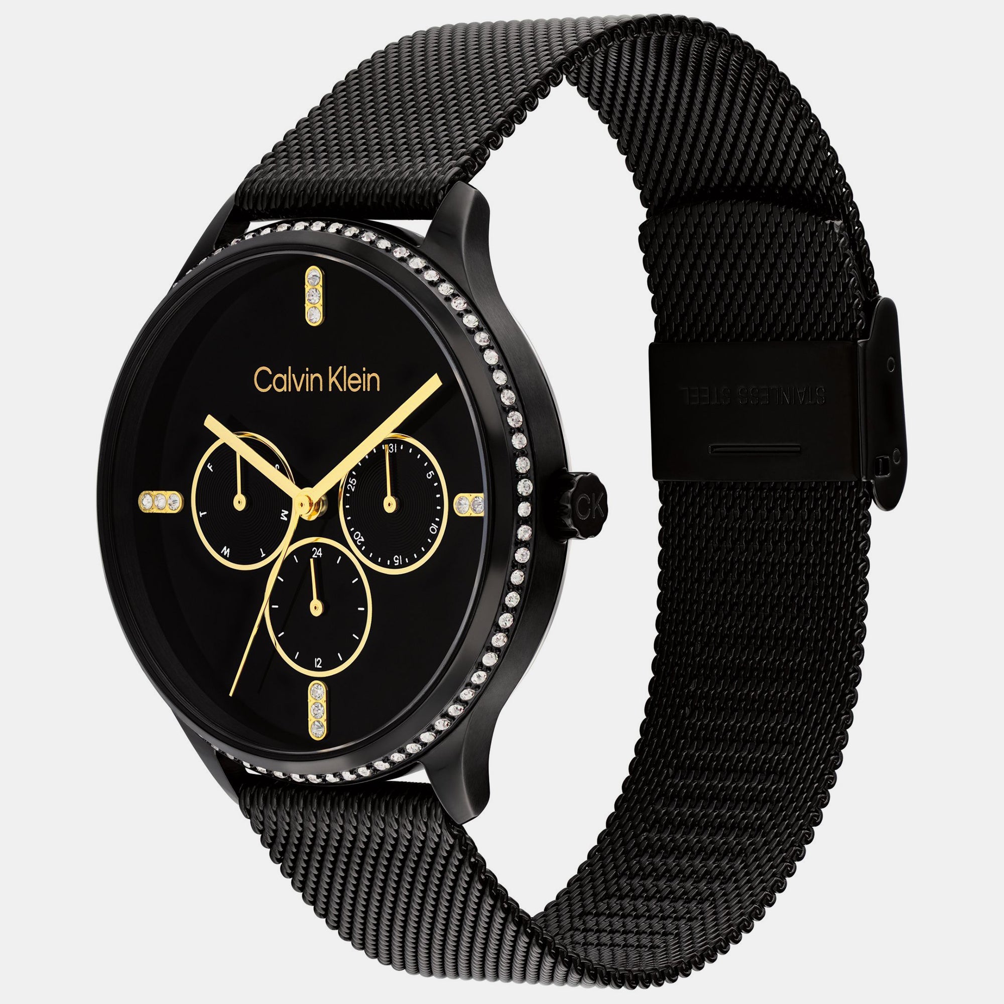 Calvin Klein Ck Dress Women Quartz Black Dial Multi-Function Mesh Watch 25200369 - view 2