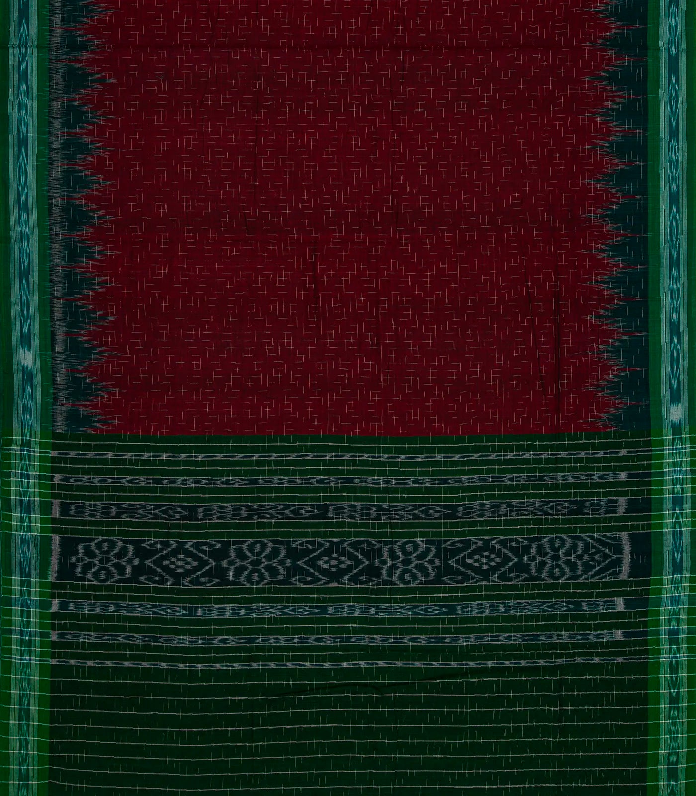 RmKV Maroon Handloom Orissa Cotton Saree With Green Border - view 2