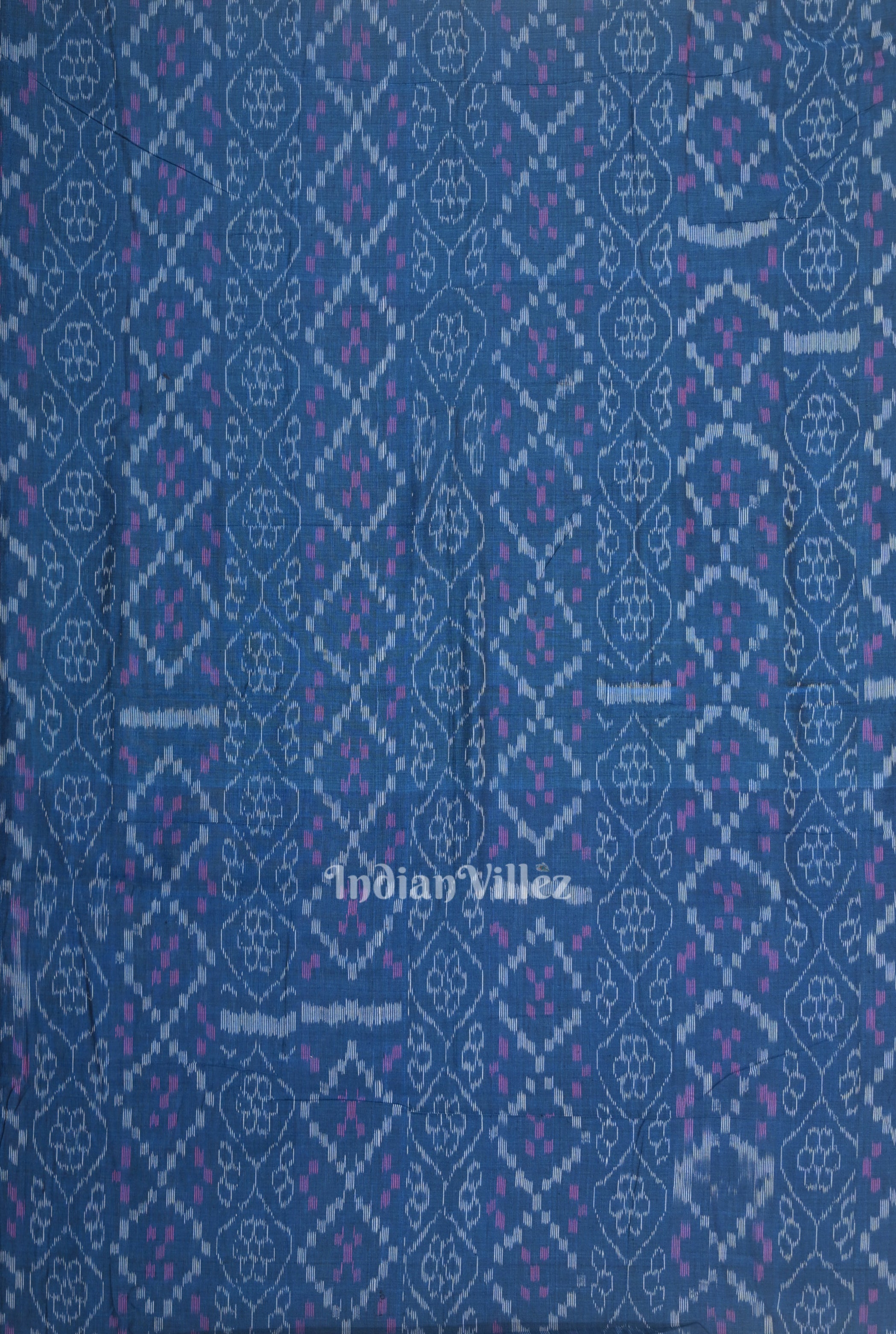 IndianVillèz Persian Blue Flower Pasapali Sambalpuri Odisha Ikat Cotton Fabric - view 3