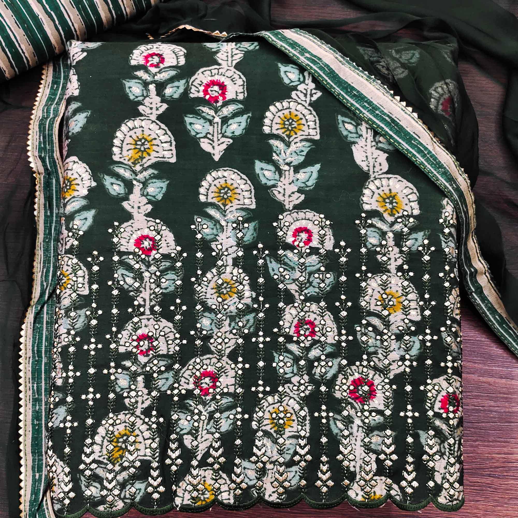 BlackTree green-floral-printed-pure-cotton-dress-material - view 2