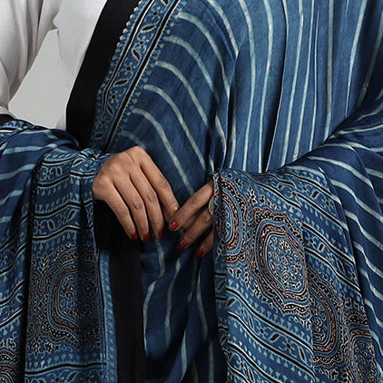 RIYAZ ABDULMAJID KHATRI - AJRAKH Modal Silk Block Print Ajrakh Dupatta 02 - view 4