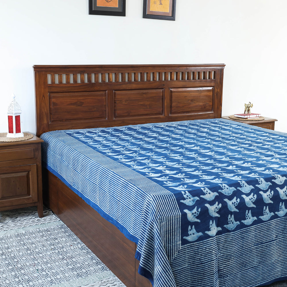 BINDAAS UNLIMITED Blue - Block Art Print Cotton Double Bindaas Bed Sheet (110 x 93 in)