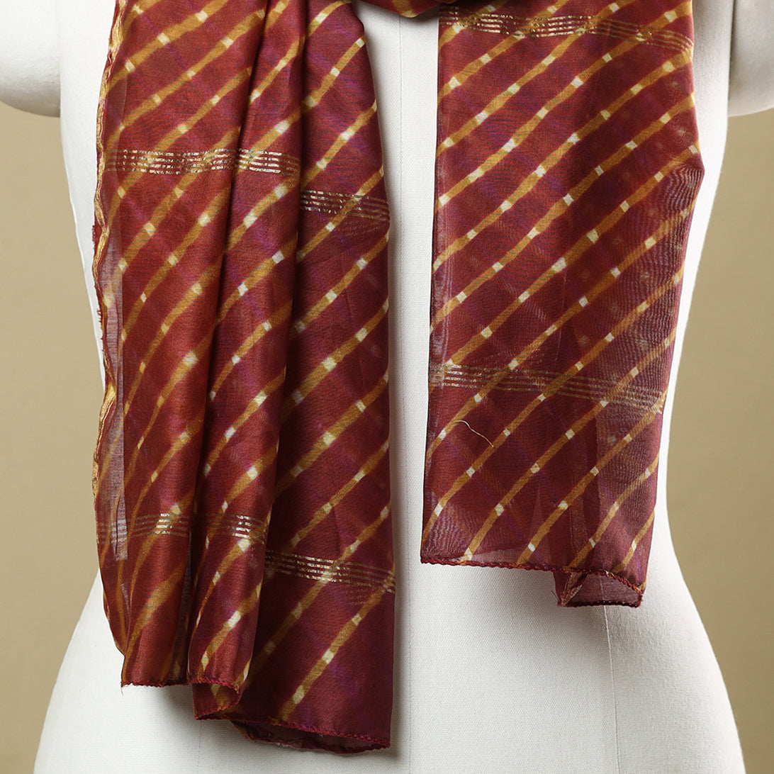 LEHARIYA BY BADSHAH MIYAN Brown - Leheriya Tie-Dye Mothra Chanderi Silk Handloom Stole with Zari Border 32 - view 3
