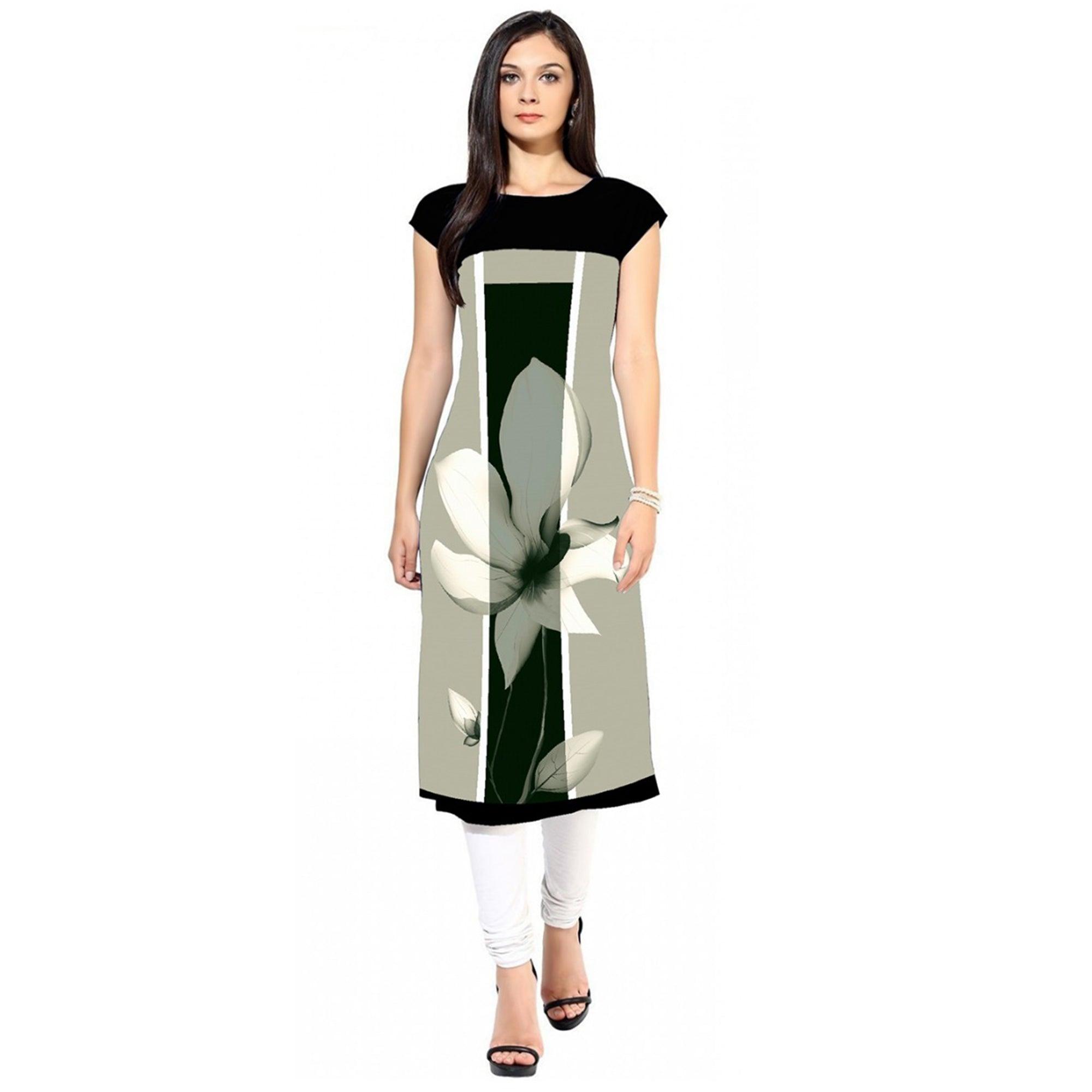 Peachmode Seller Captivating Light Gray Colored Casual Digital Printed Crepe Kurti