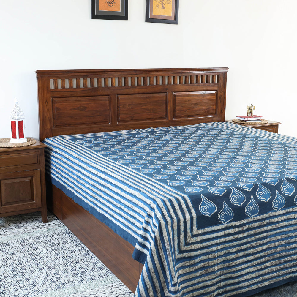 BINDAAS UNLIMITED Blue - Block Art Print Cotton Double Bindaas Bed Sheet (110 x 93 in)
