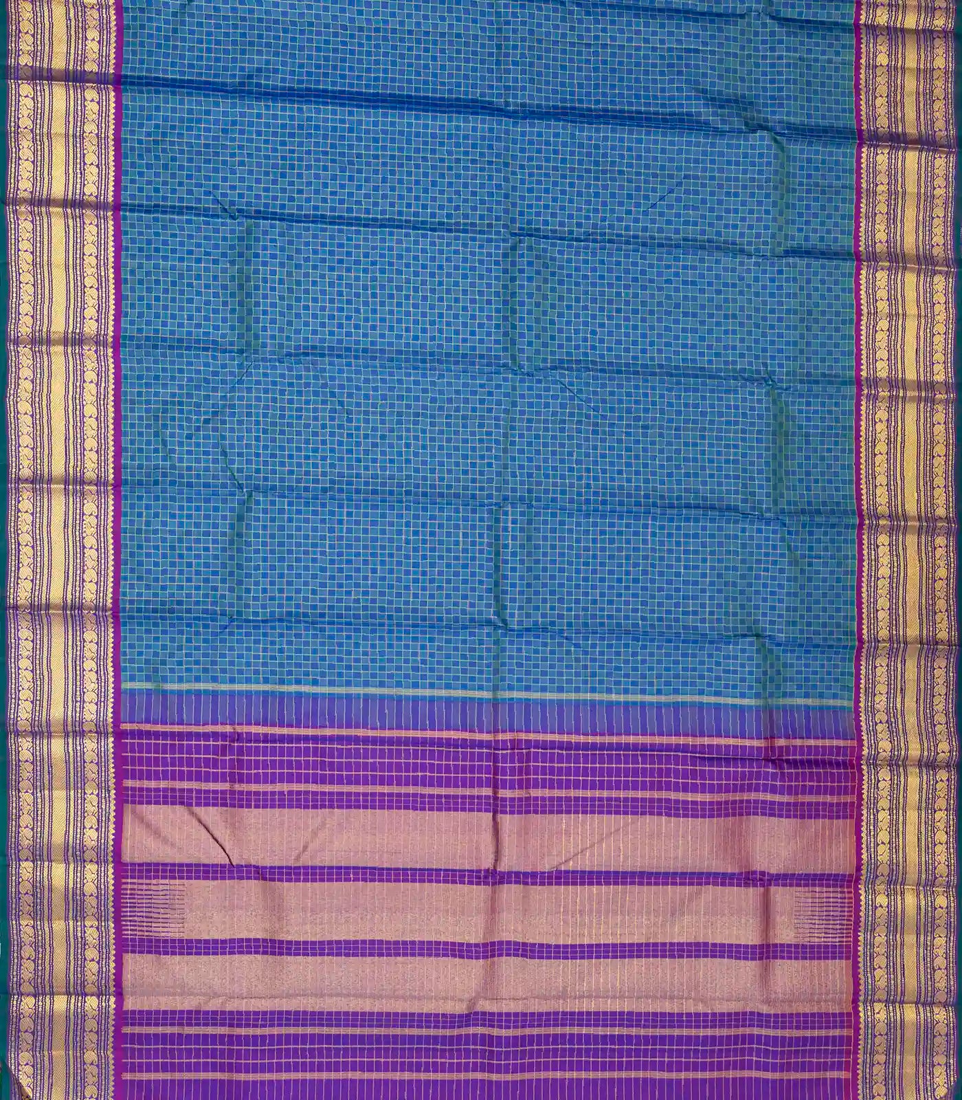 RmKV Blue Handloom Kanchipuram Silk Saree With Payadi Checks - view 2