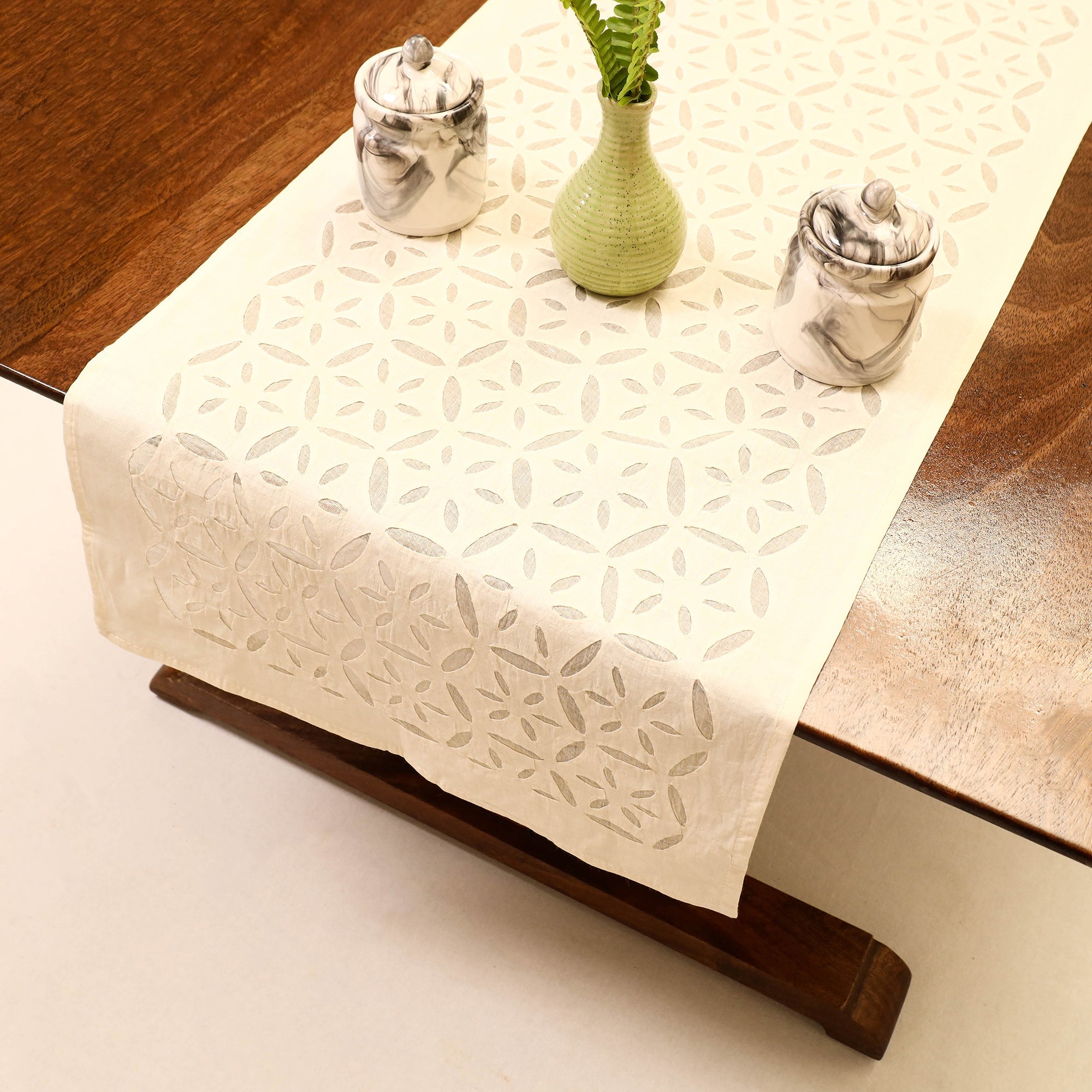 SHADES OF MARUDHARA Beige - Applique Cut work Cotton Table Runner (73 x 18 in) - view 2