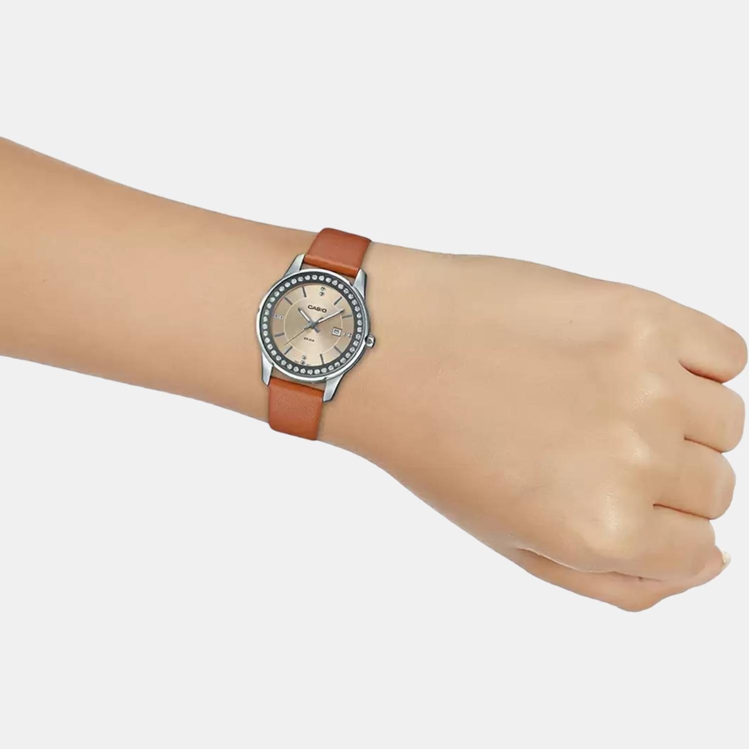 Casio Enticer Women Quartz Yellow Dial Analog Leather Watch A1585 - view 6