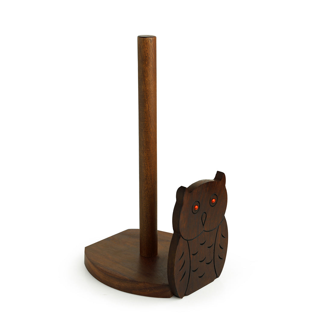 EXCLUSIVELANE 'Owl 'n' Roll' Hand Carved Kitchen Tissue Roll Holder In Sheesham Wood - view 2