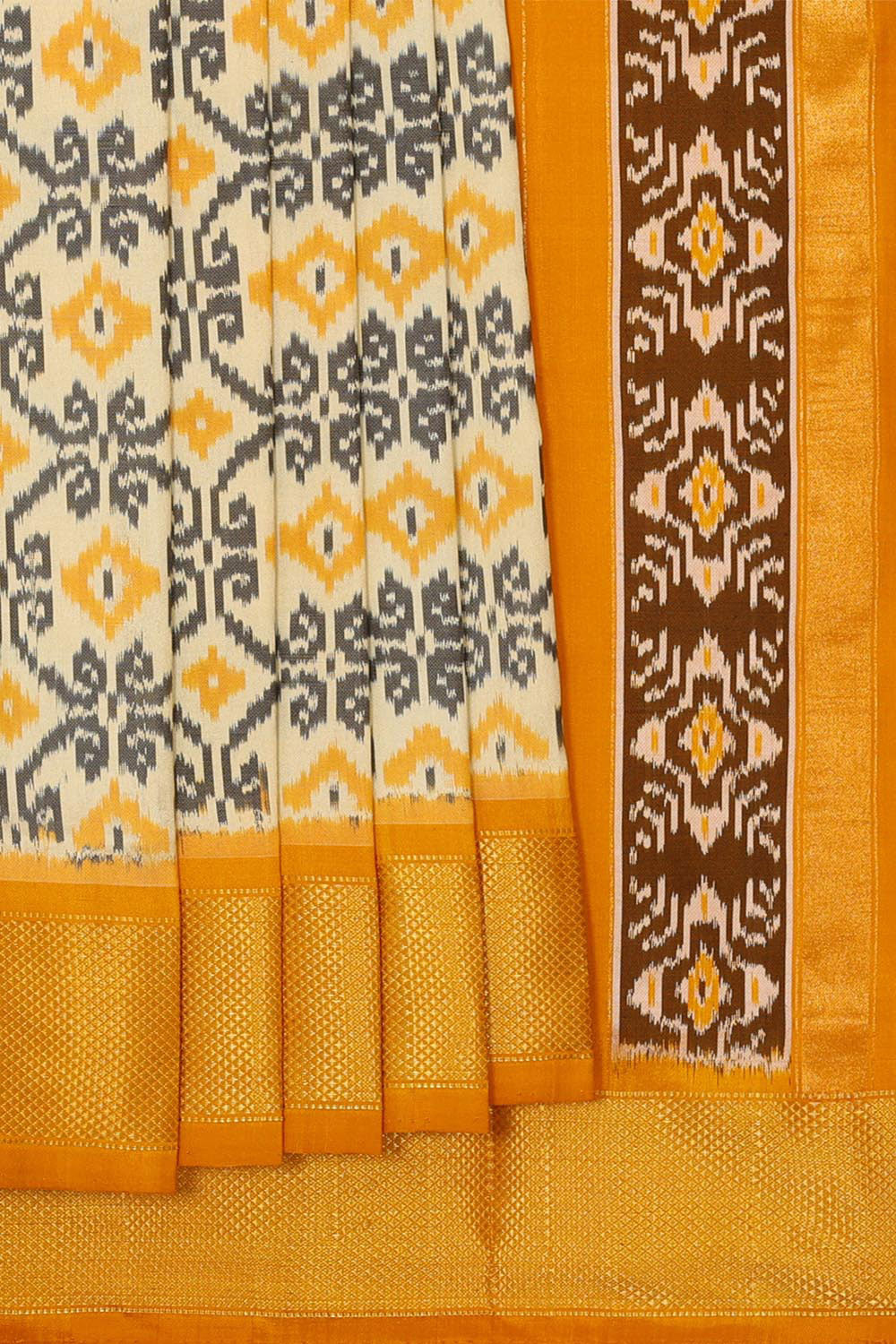 Kalanjali Ikat Silk Cream Saree – Women's