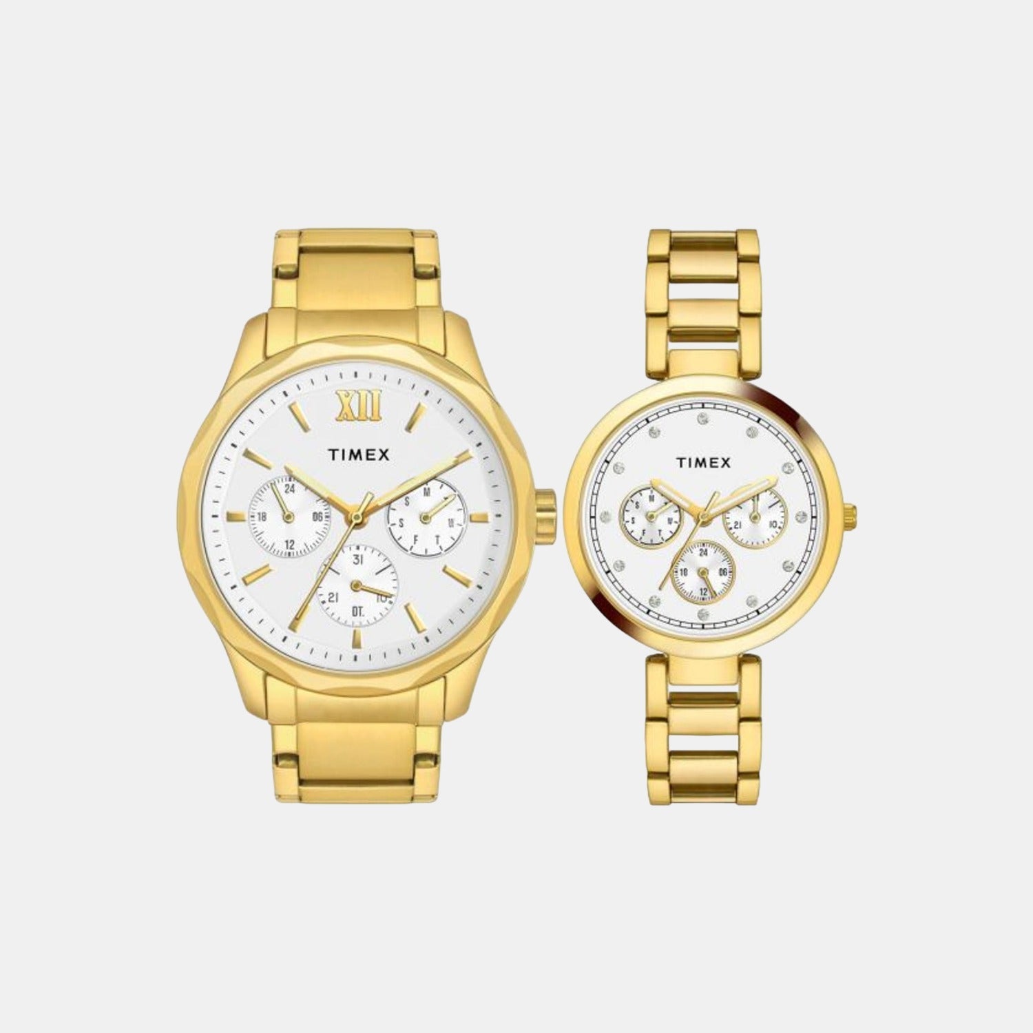 Timex Empera Couple Quartz Silver Dial Chronograph Stainless Steel Watch TW00PR277