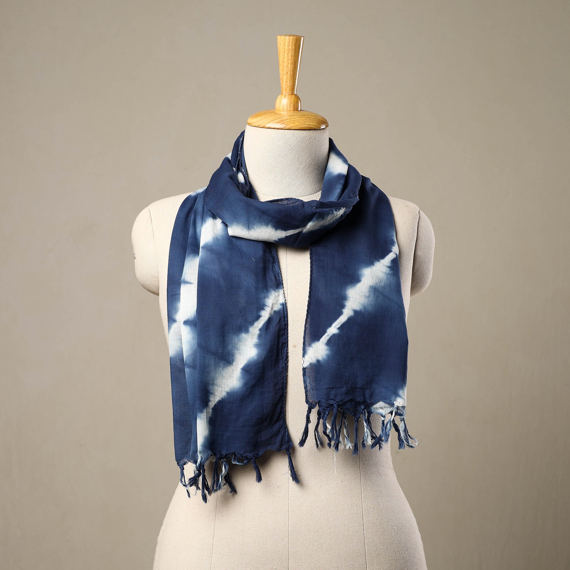 HAVELI CHRONICLES Blue - Cotton Tie-Dye Shibori Stole with Tassels 186