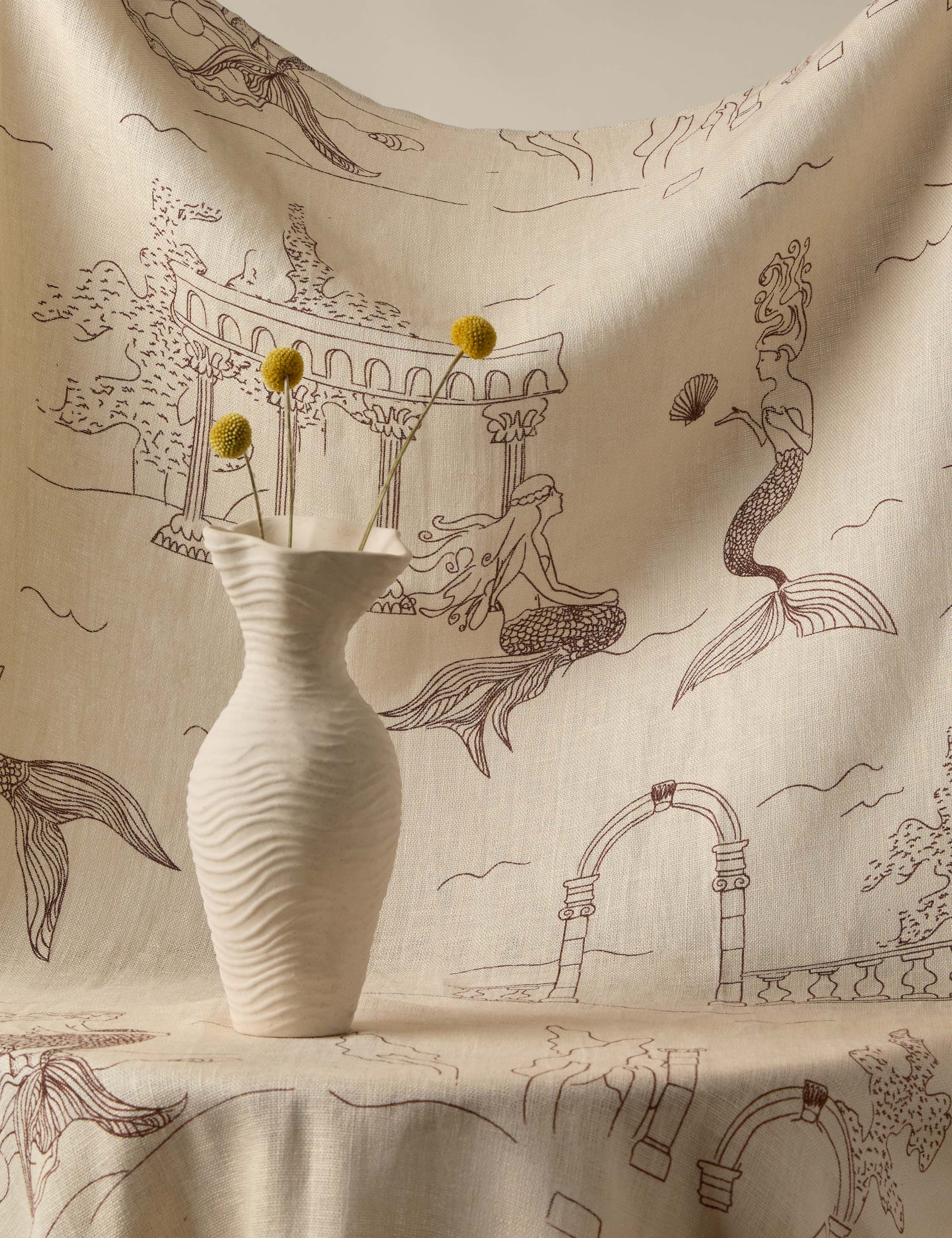 Lulu and Georgia Mermaid Toile Linen Fabric by Sarah Sherman Samuel