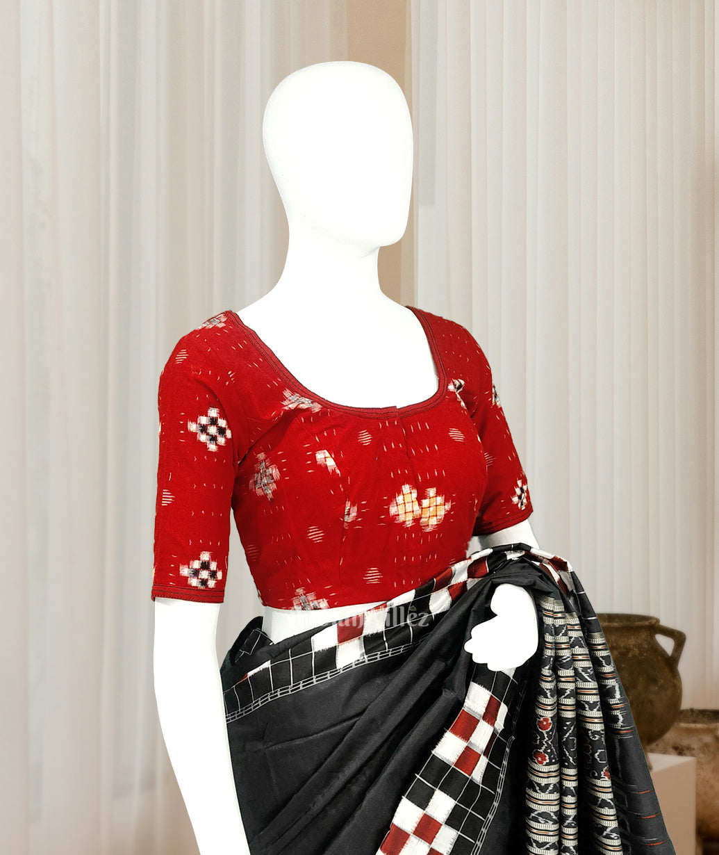 IndianVillèz Red Pasapali Odisha Ikat Sambalpuri Cotton Blouse
