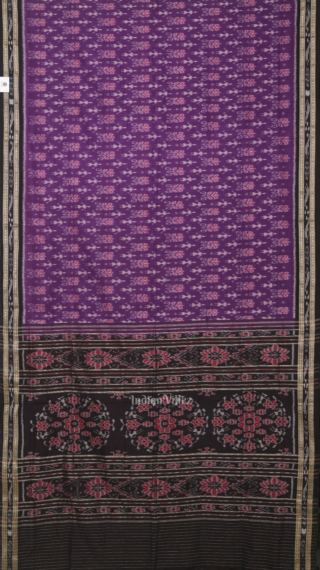 IndianVillèz Purple Black Tribal Theme Odisha Ikat Sambalpuri Cotton Saree