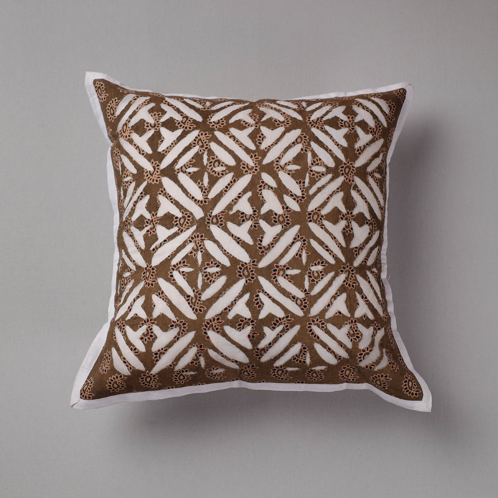 SHADES OF MARUDHARA Brown - Cutwork Cotton Applique Cushion Cover (16 x 16 in)