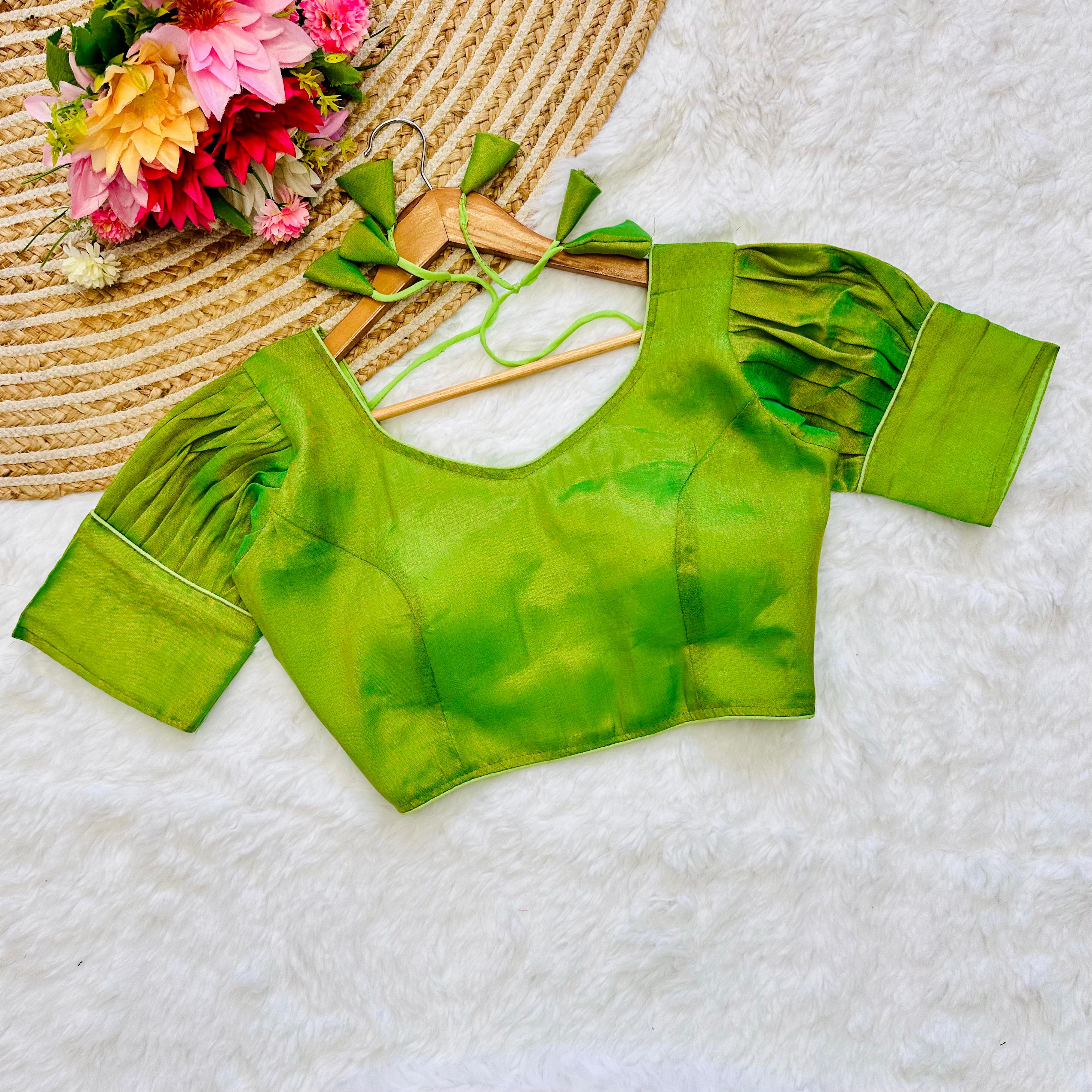 ClothsVilla Parrot Green Jari Weaving Blouse in Jari Kobra Fabric