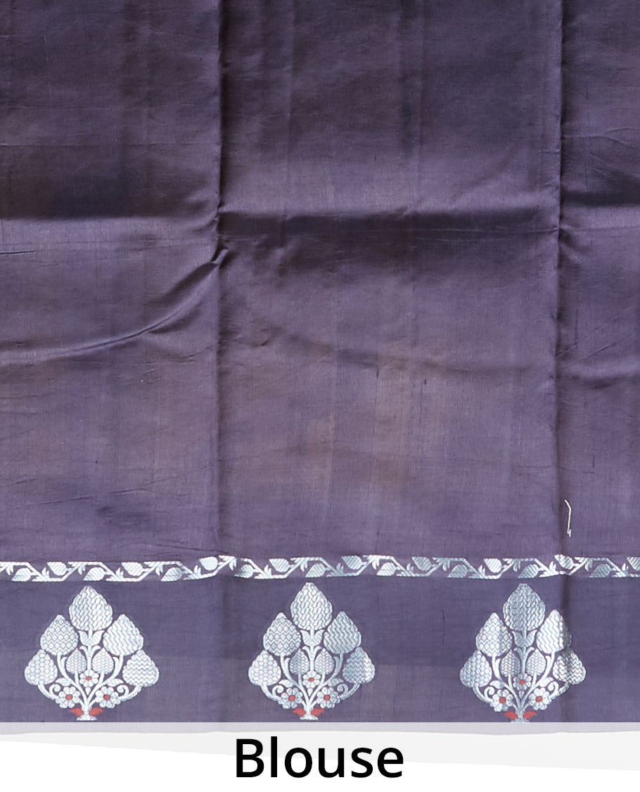 Pothys Yellow floral vine design dupio silk saree with contrast floral motifd border - view 4