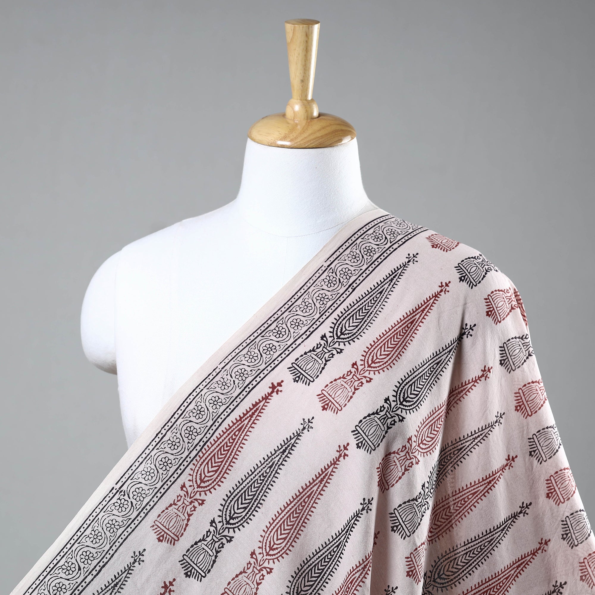 BAGH PRINTS BY UMAR FARUK KHATRI Beige - Bagh Hand Block Printed Chanderi Silk Handloom Fabric