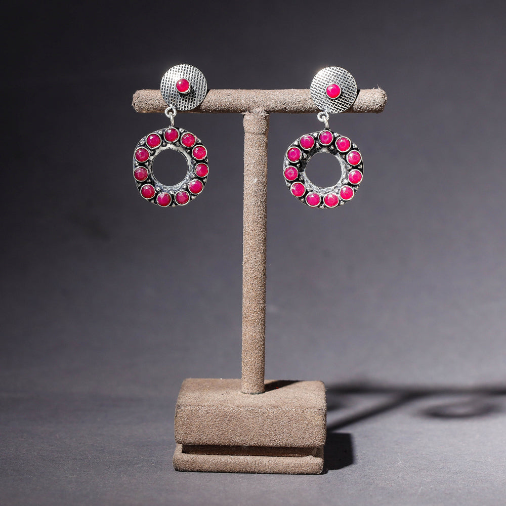 WHITE RIVER STORIES Antique Finish Oxidised German Silver Stone Earrings