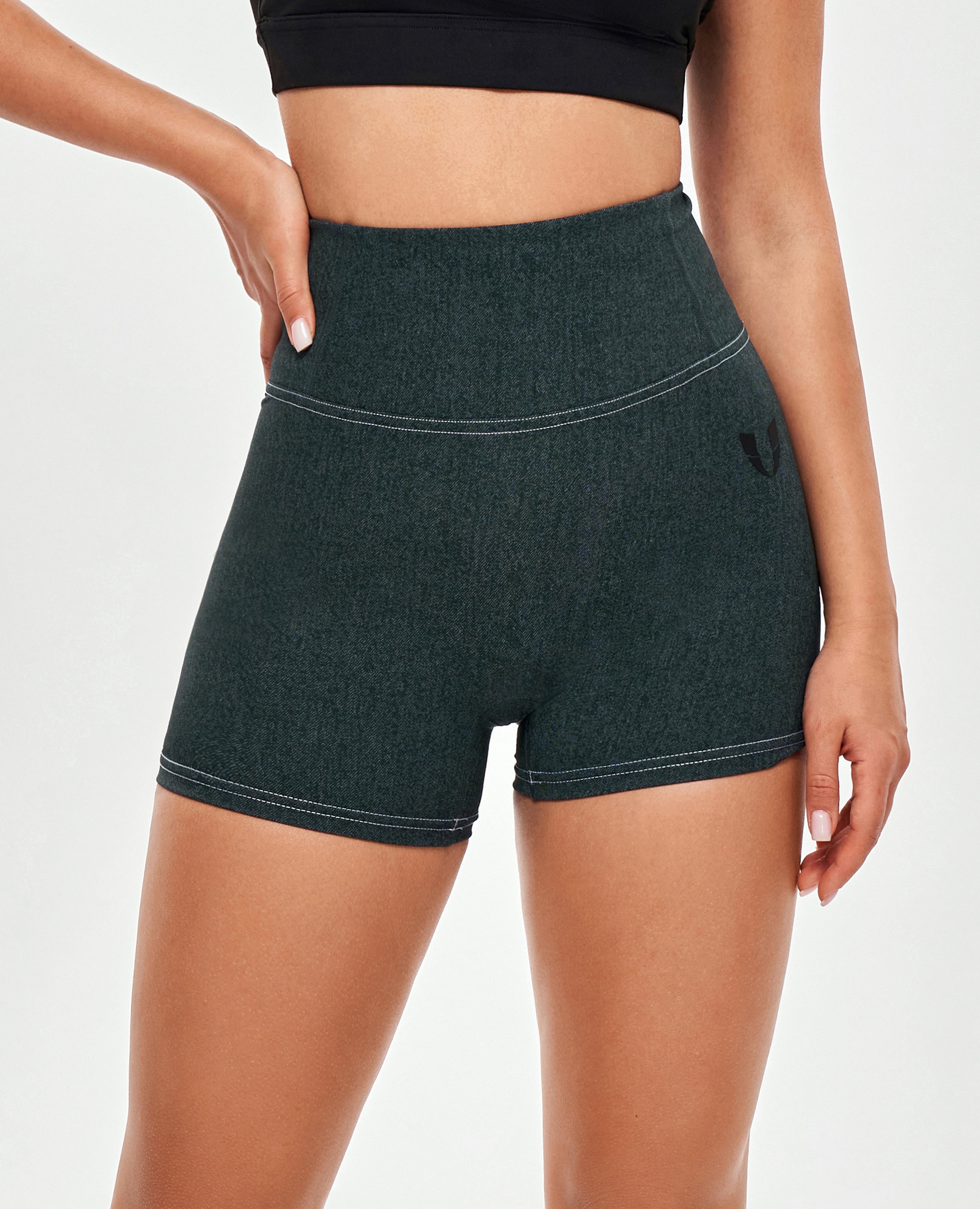 FIRM ABS High Waist Cargo Shorts - Denim Green - view 3