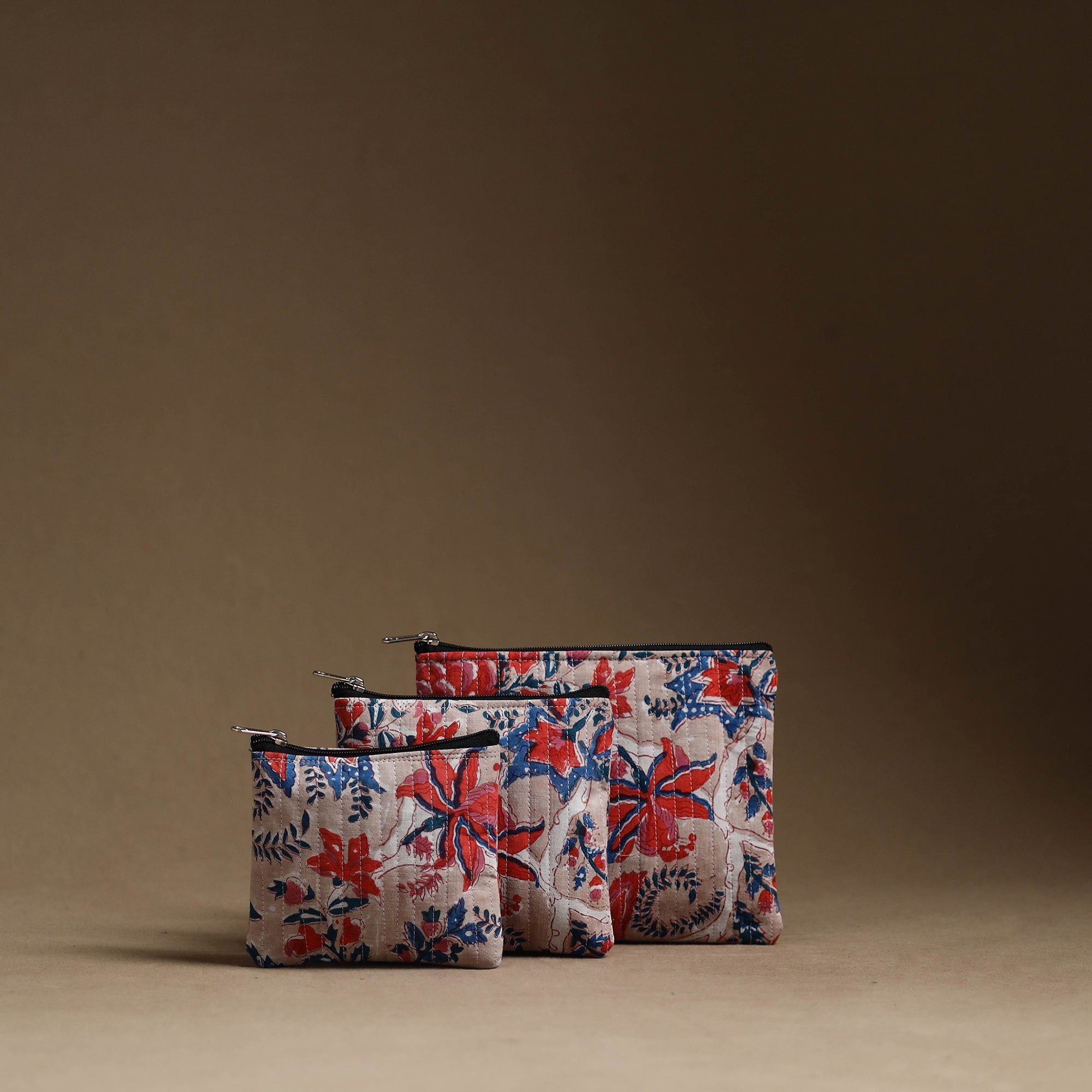 NOORI BAZAR Beige - Multicolor - Handmade Cotton Multipurpose Utility Pouches (set of 3) 11
