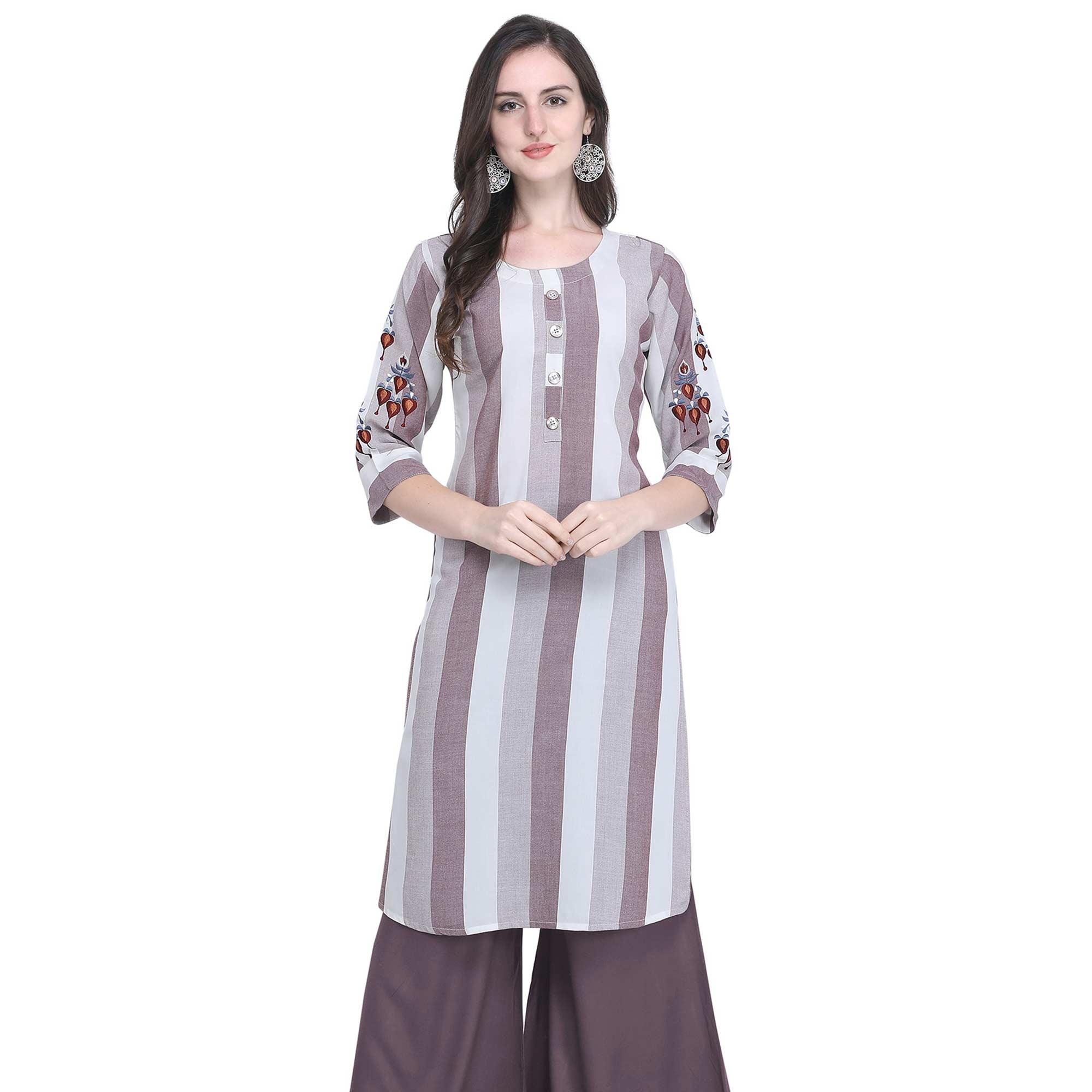 Peachmode Seller Majesty Mauve Colored Casual Embroidered Rayon Kurti