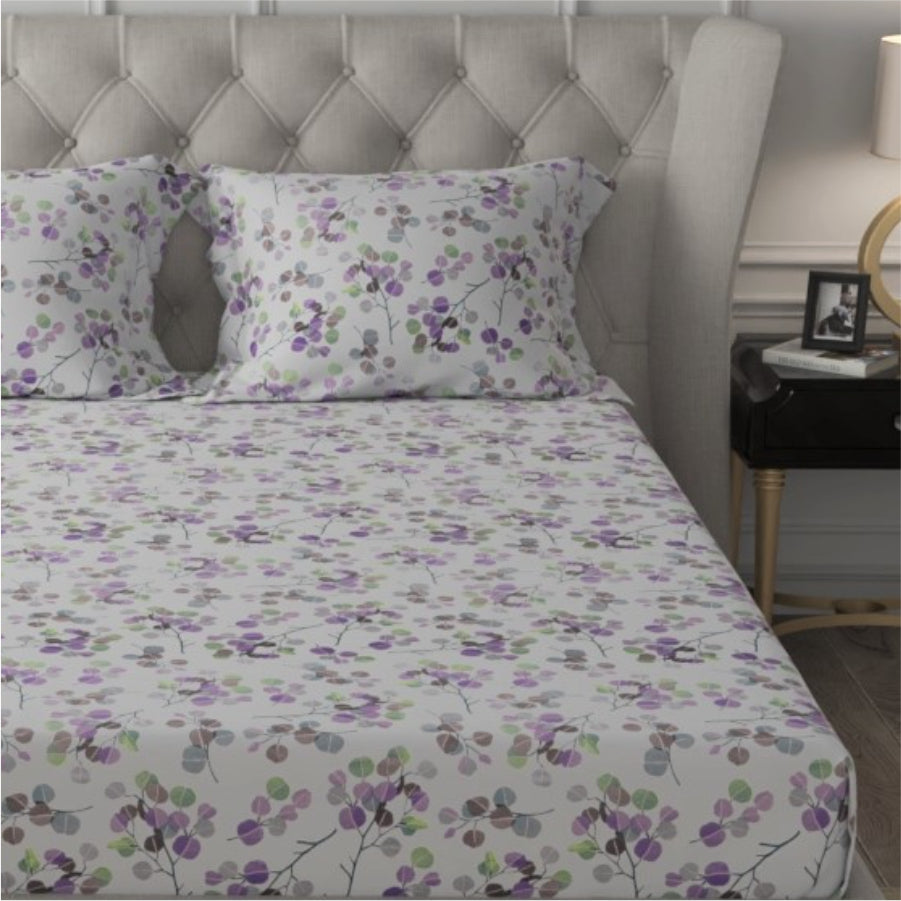 Urban Space -Home Furnishing Store Fitted King Size Cotton Bedsheet - Fall Trees Purple