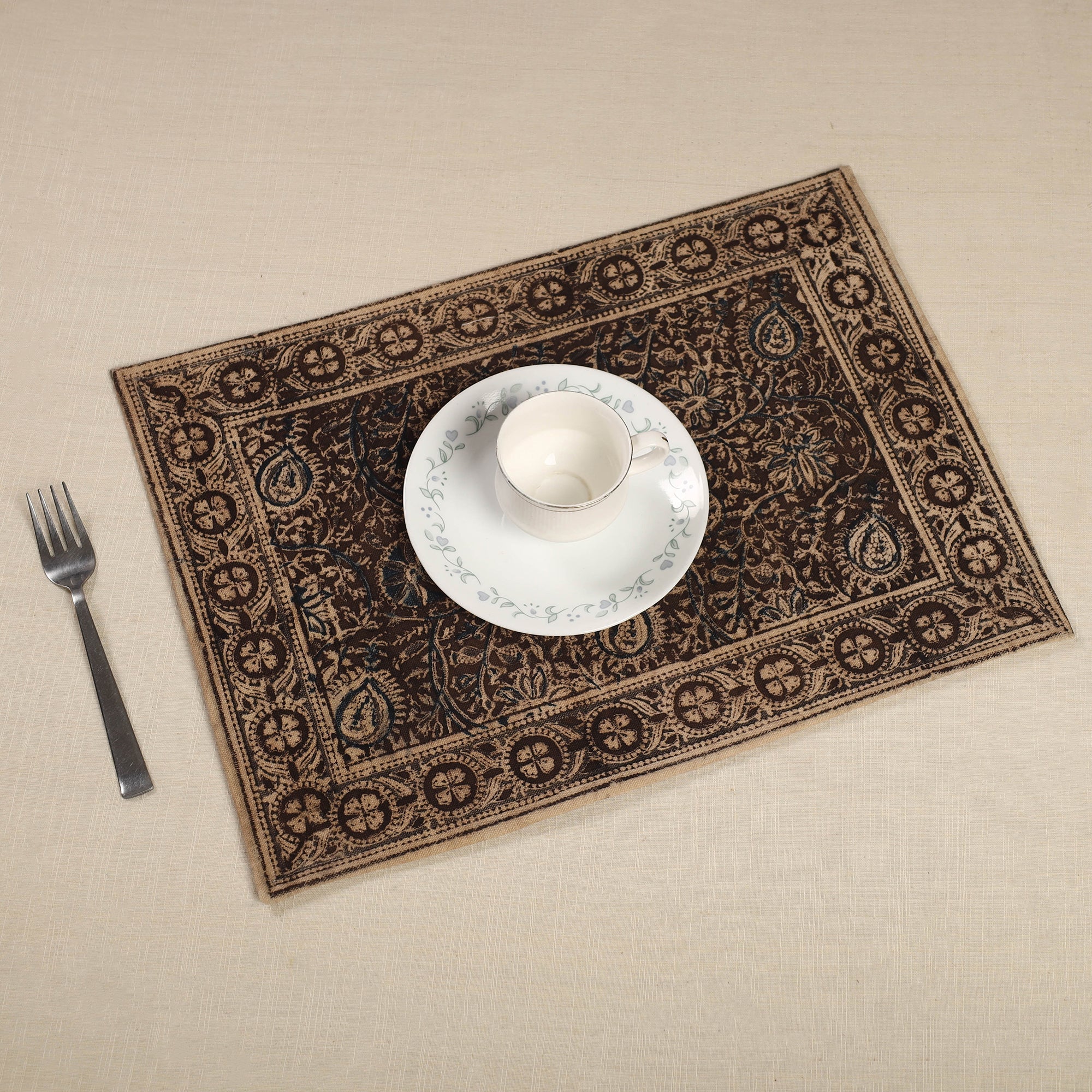 PITCHUKA SRINIVAS KALAMKARI PEDANA Brown - Original Pedana Kalamkari Block Printed Cotton Table Mat (18 x 13 in) 08