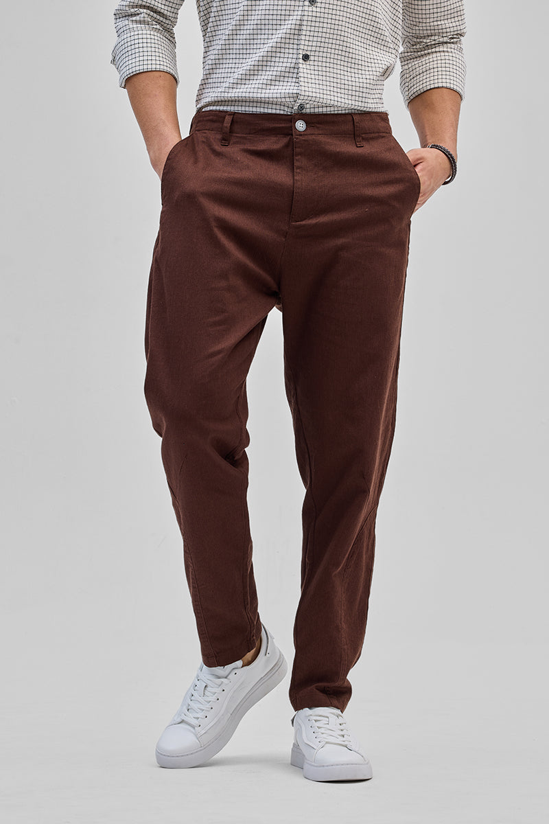 SNITCH Brown Textured Relaxed Fit Trousers