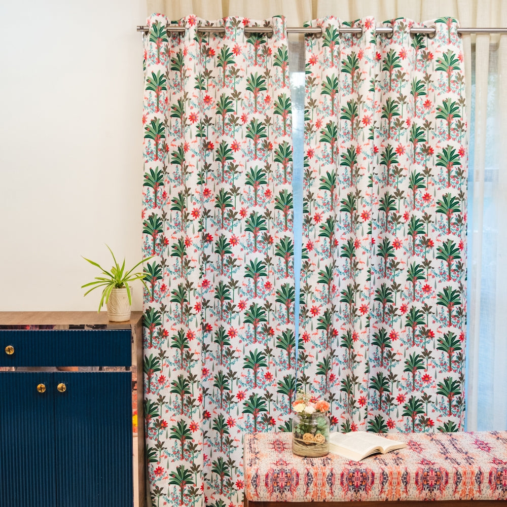Urban Space -Home Furnishing Store Room Darkening Digital Printed Curtains for Living Room, Bedroom and Nursery, Pack of 2 Curtains - Tropical Bliss