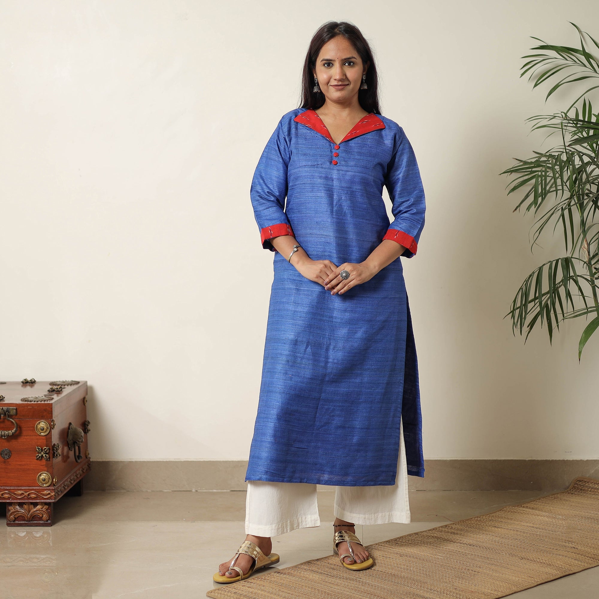 ITOKRI CASUALS Blue - Bhagalpuri Handwoven Desi Tussar Silk Straight Kurta 08 - view 2