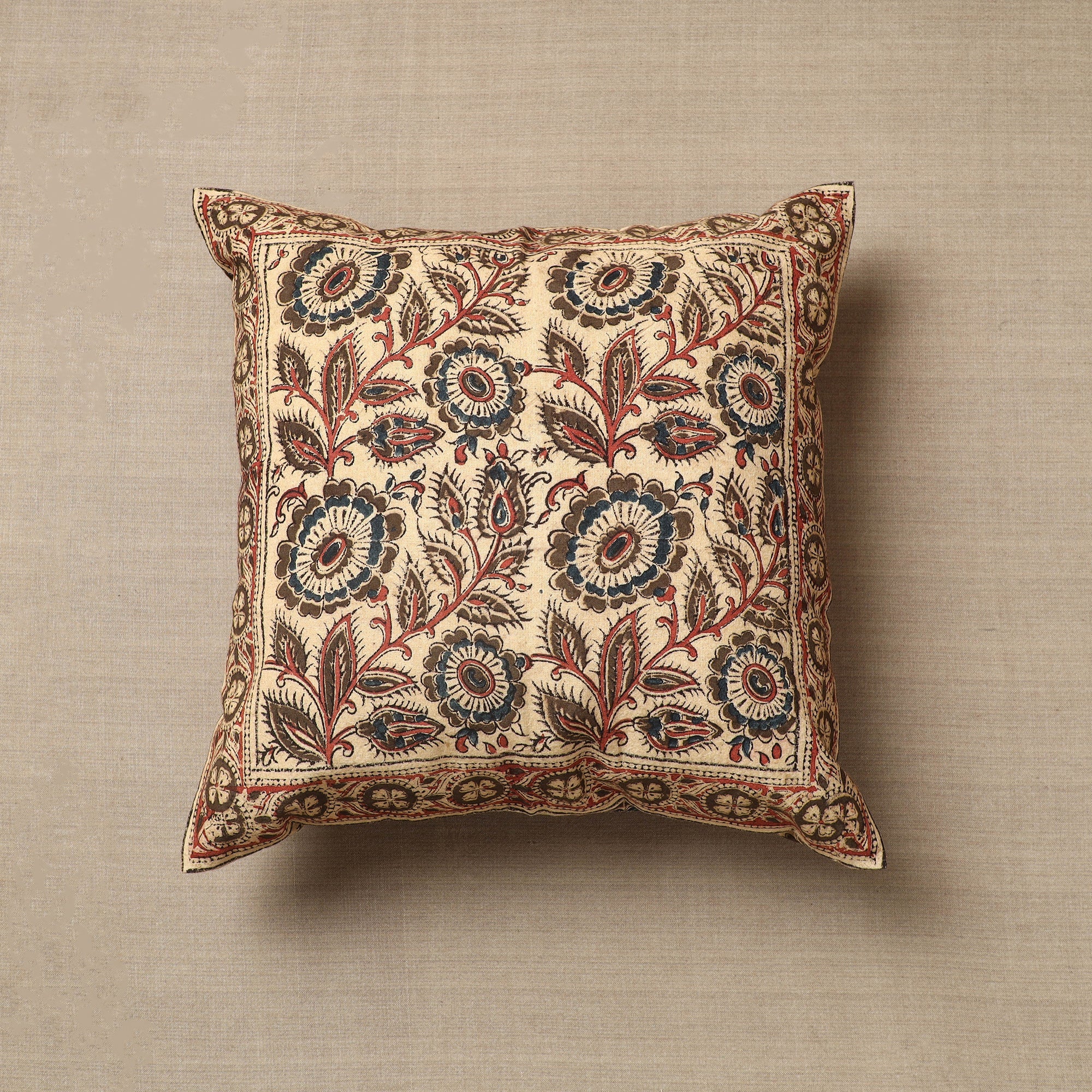 PITCHUKA SRINIVAS KALAMKARI PEDANA Beige - Original Pedana Block Print Cotton Kalamkari Cushion Cover 05
