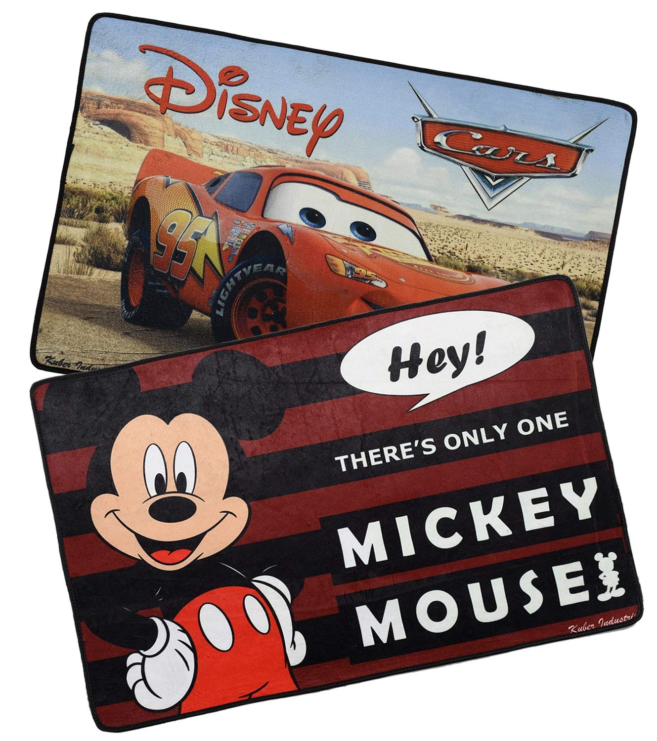 Kuber Industries Disney Mickey Mouse Cars 2 Pieces Anti-Slip Door Mat 23"x15" (Maroon & Brown) - CTKTC46066