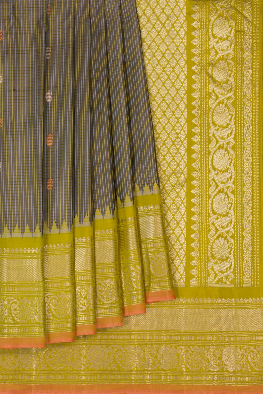 Kalanjali Gadwal Silk Kattam Grey Saree – Women's