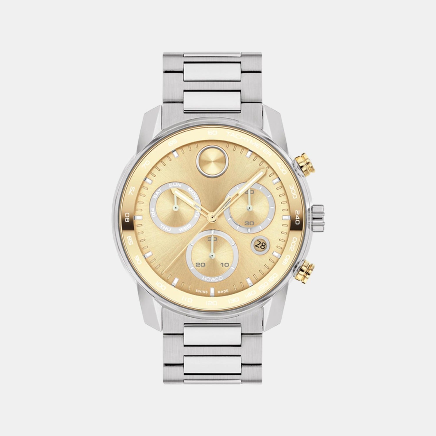 Movado Bold Verso Men Quartz Gold Dial Chronograph Stainless Steel Watch 3600907