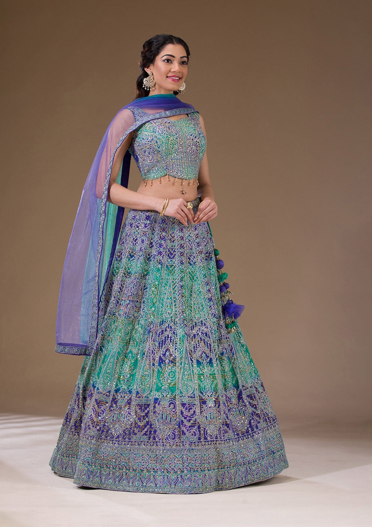 Koskii Royal Blue Zariwork Semi Crepe Readymade Lehenga