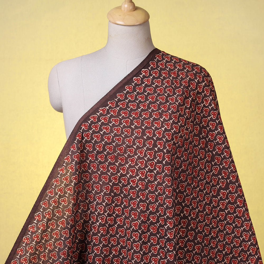 KACHCHH JI CHHAAP Brown - Red Clover Leaf Booti Ajrakh Hand Block Printed Natural Dyed Cotton Fabric