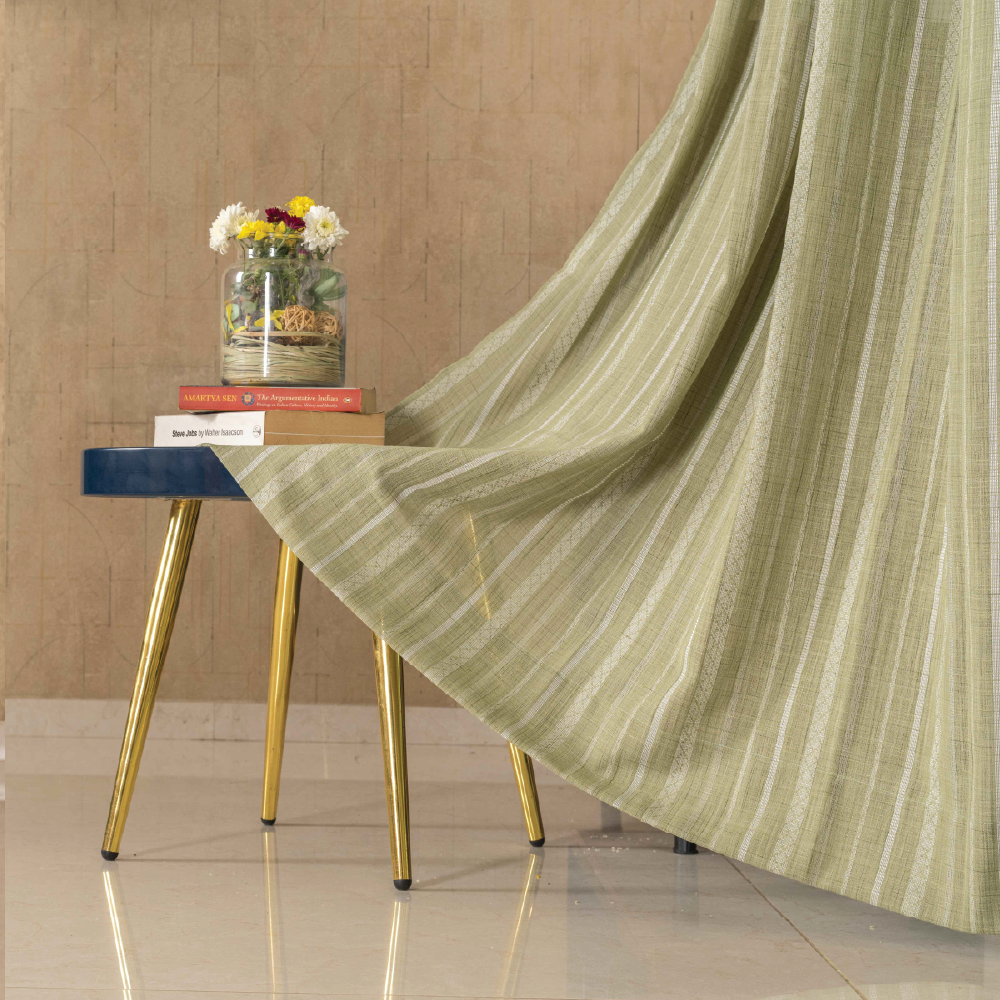 Urban Space -Home Furnishing Store Aari Collection Embriodered Sheer Curtains, 40-50% Light Filtering Curtains - Pack of 2 - Vertical Weaves Sage Gree