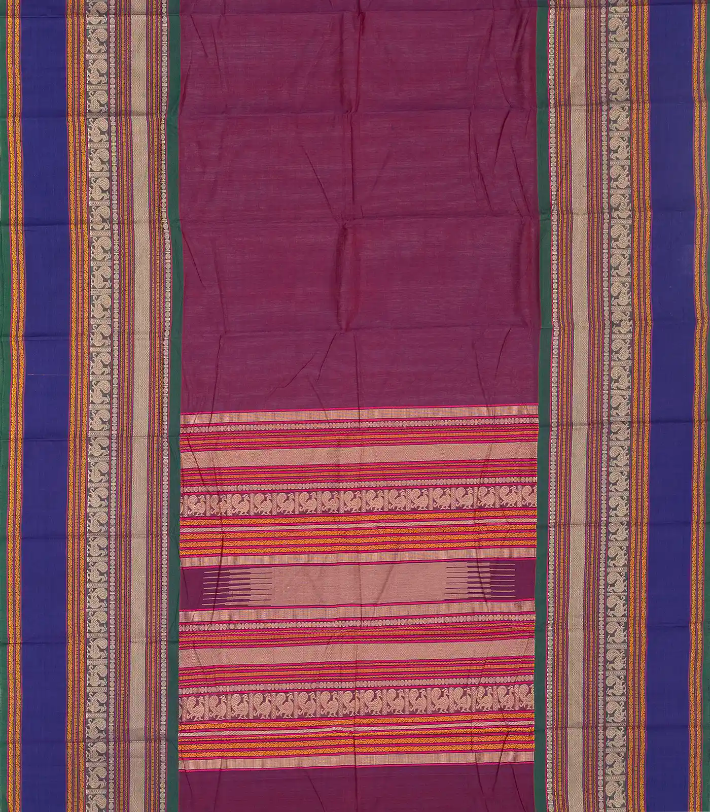 RmKV Magenta Handloom Kanchi Cotton Saree With Contrast Border - view 2