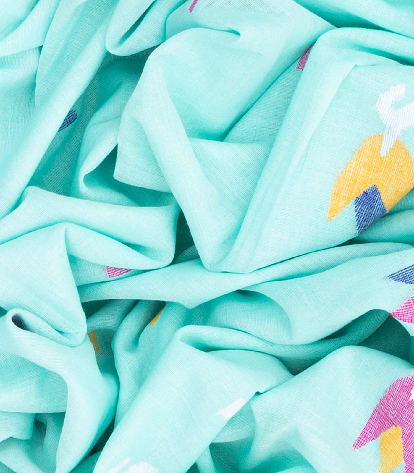 RmKV Turquoise Handloom Dhakai Cotton Saree With Flower Motifs-Turquoise - view 3