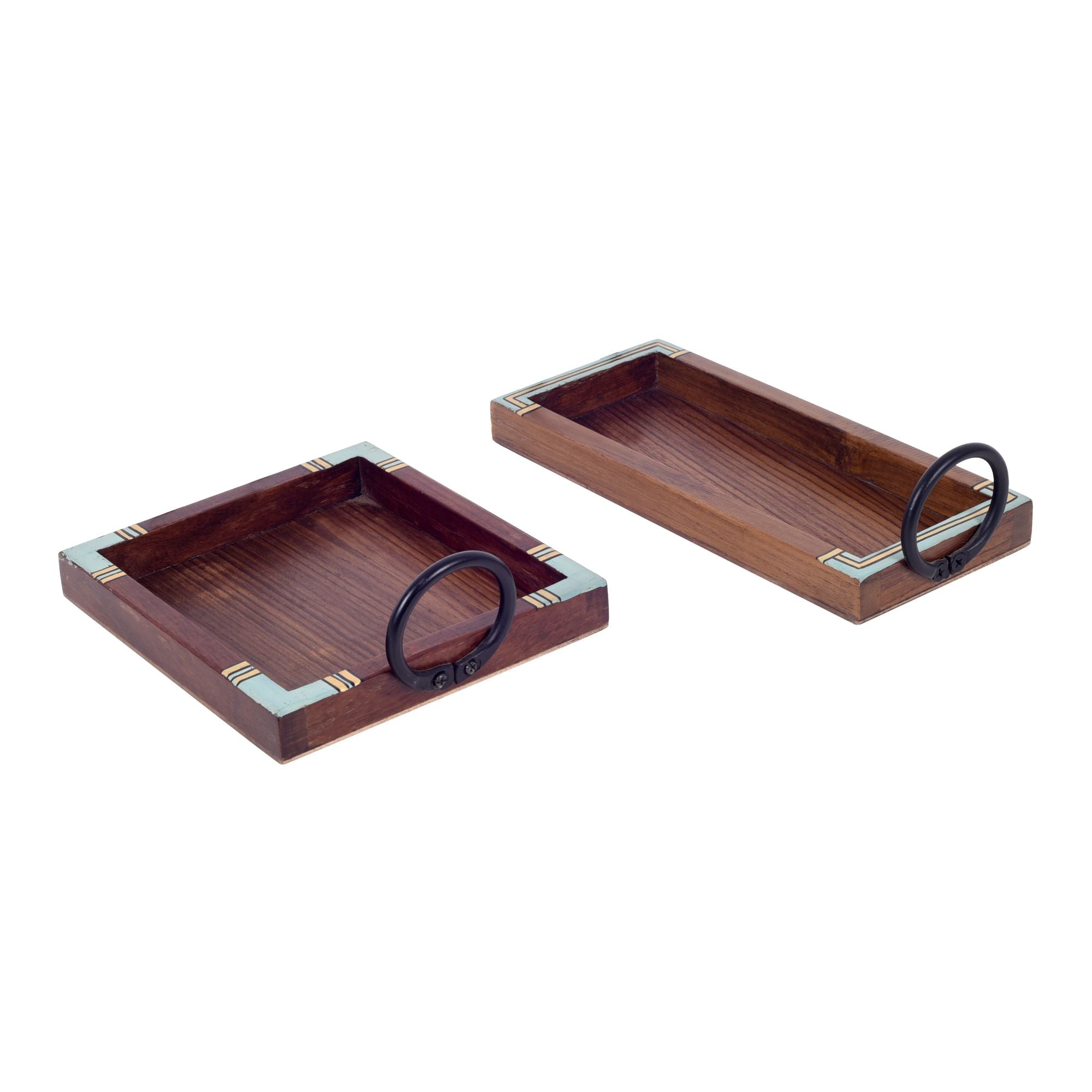 ART CREATIONS BY SUMAN SONTHALIA Brown - Ringo Serving Trays (Set of 2) (Large -9.5x4x2.5, Small - 7x6x2.5) - view 4