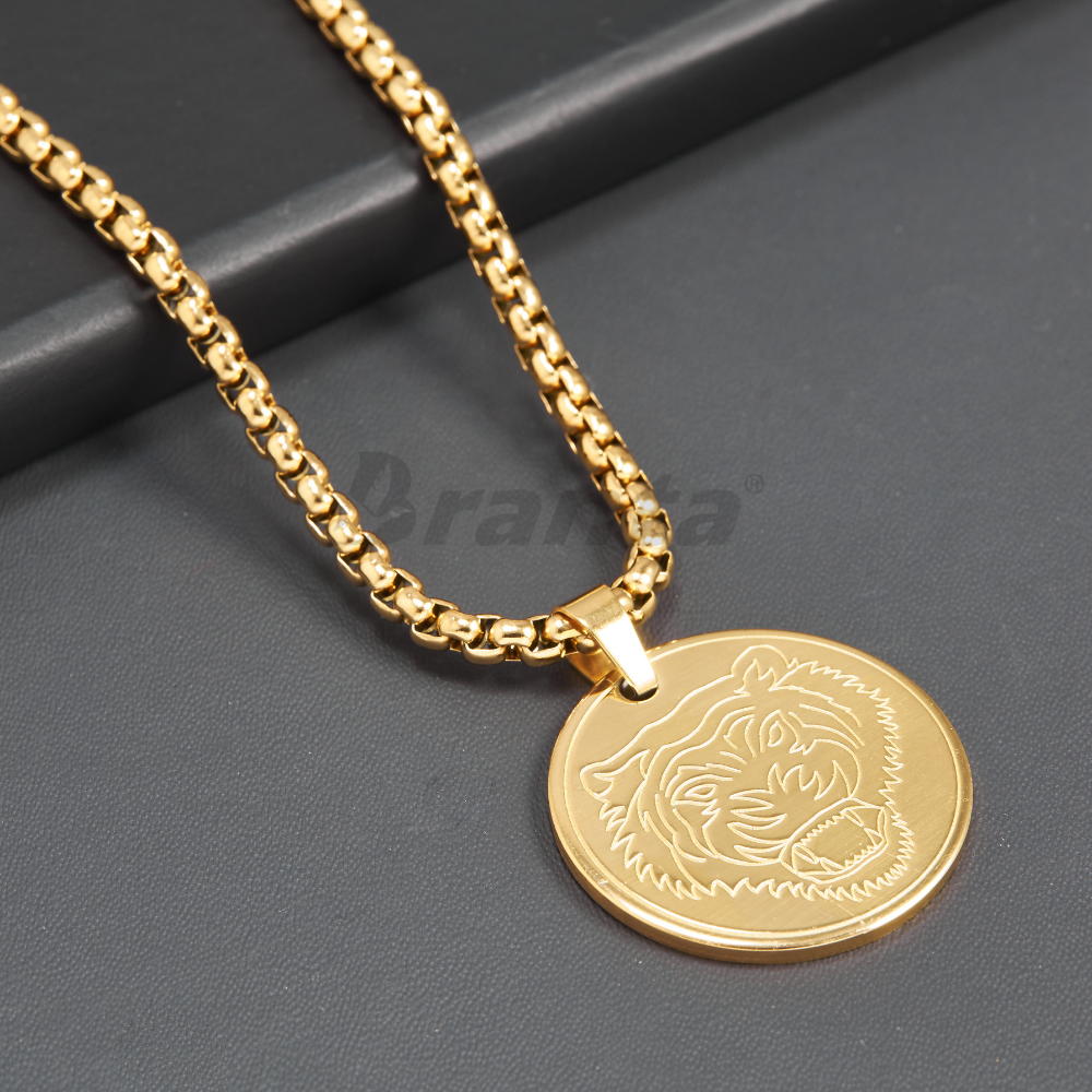 Branta Tiger Gold Stainless Steel Pendant Necklace For Men - view 2