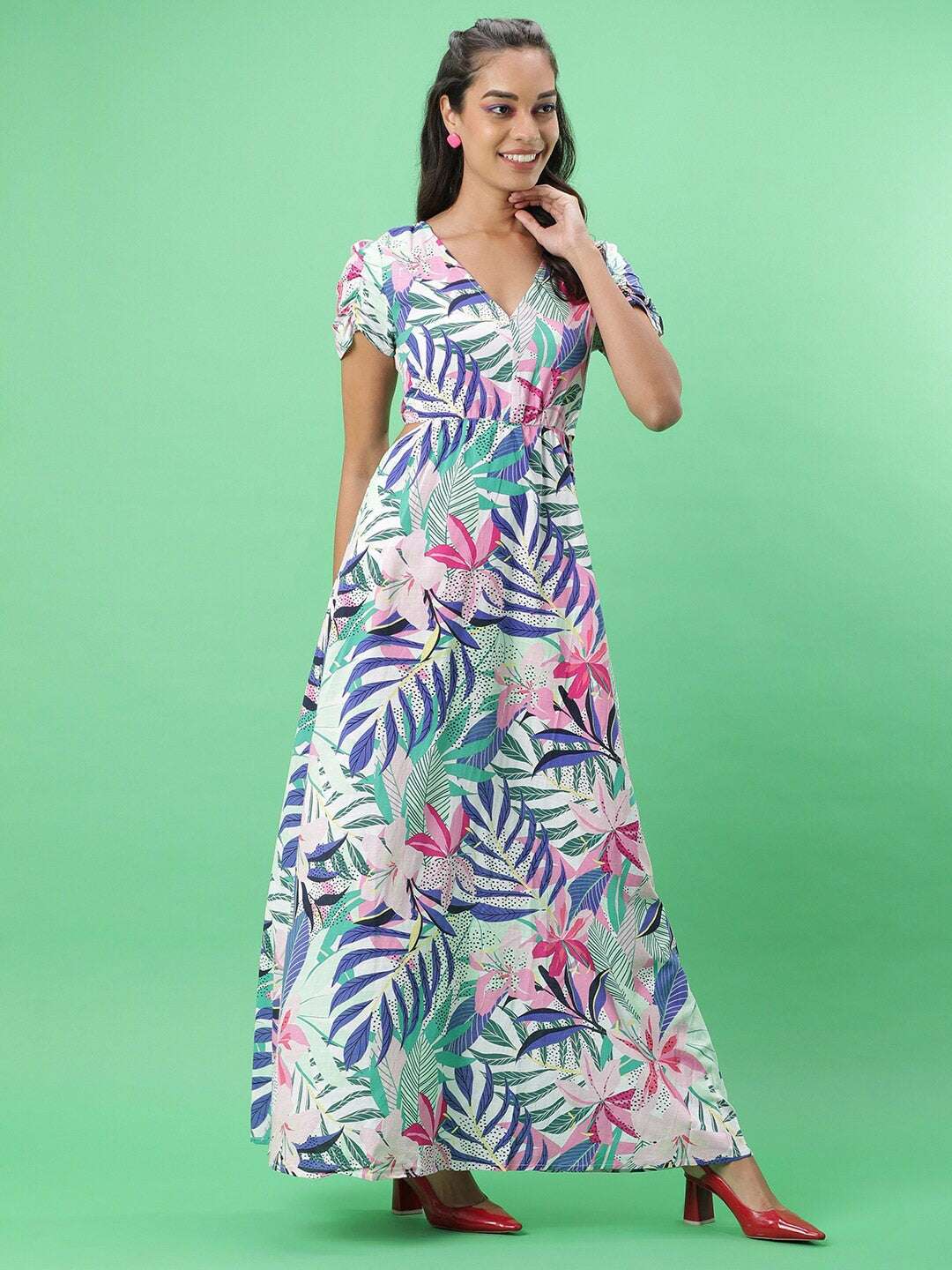 Freehand By The Indian Garage Co Women Tropical Maxi Dress With Cut Out - view 3