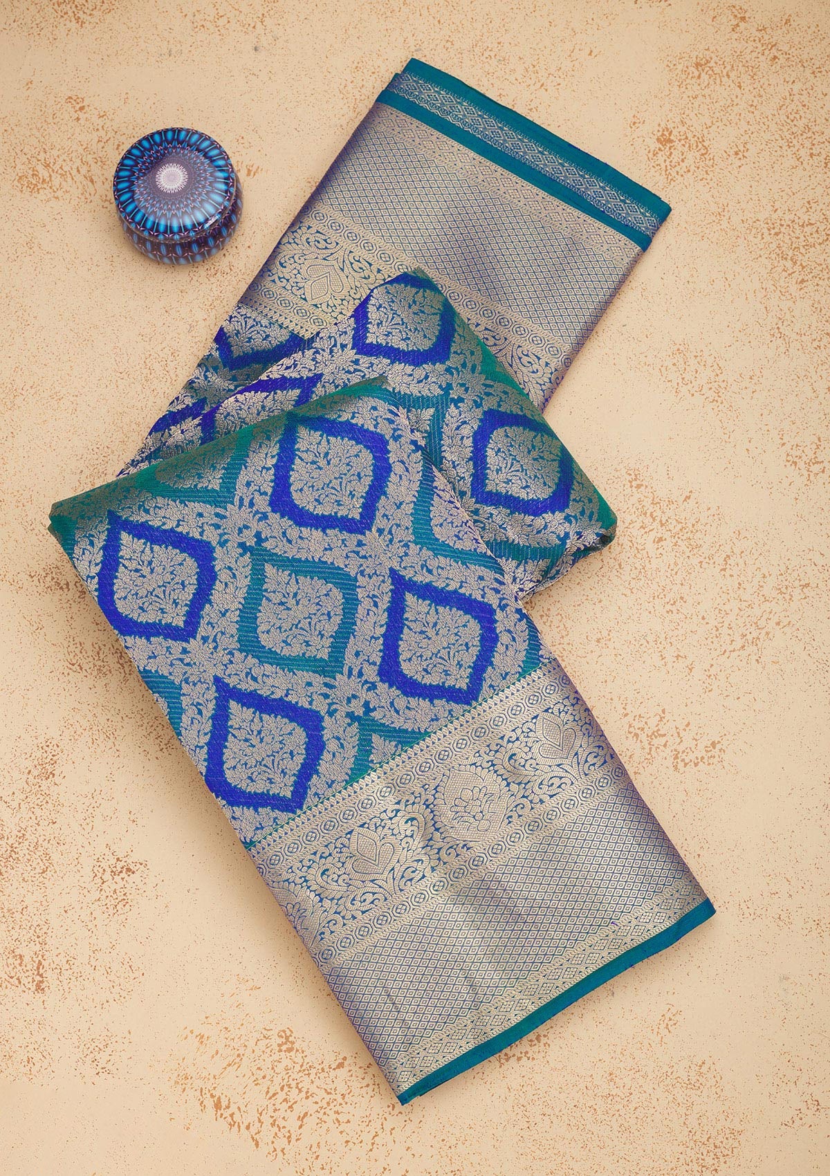 Koskii Peacock Blue Zariwork Pure Silk Saree – Women's