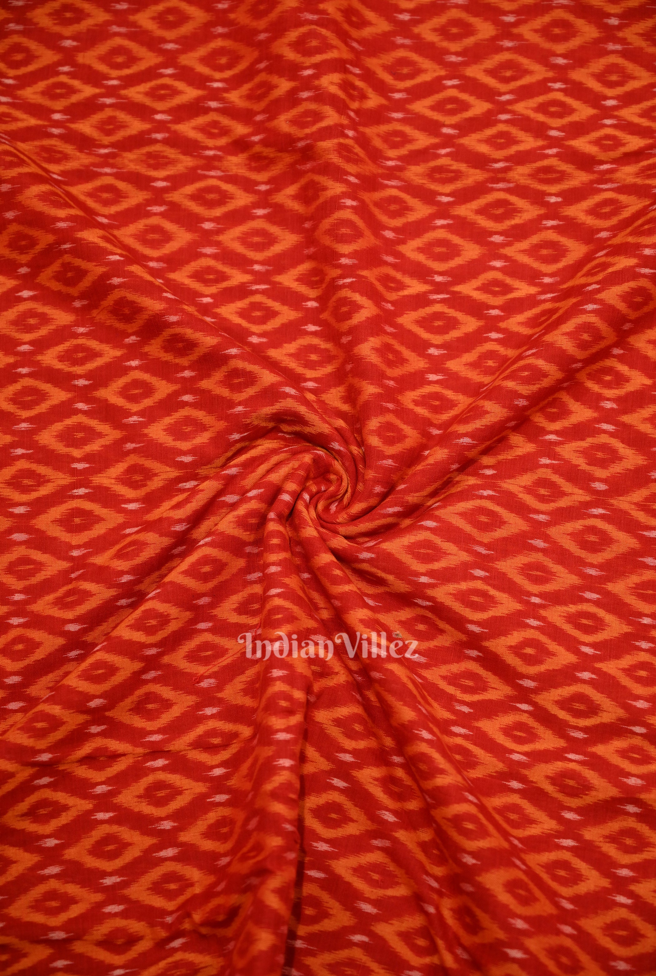 IndianVillèz Deep Red Odisha Ikat Cotton Fabric