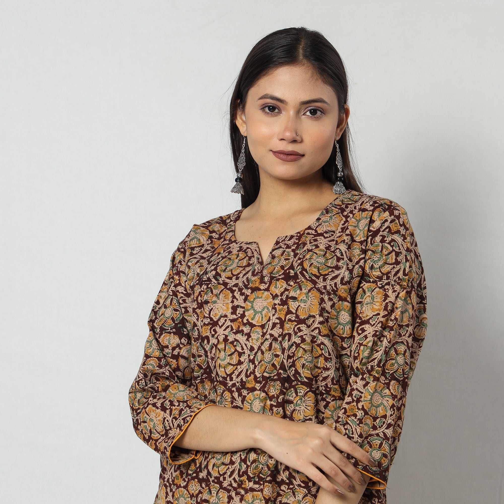 ITOKRI CASUALS Brown - Kalamkari Block Printing Cotton Long Kurta